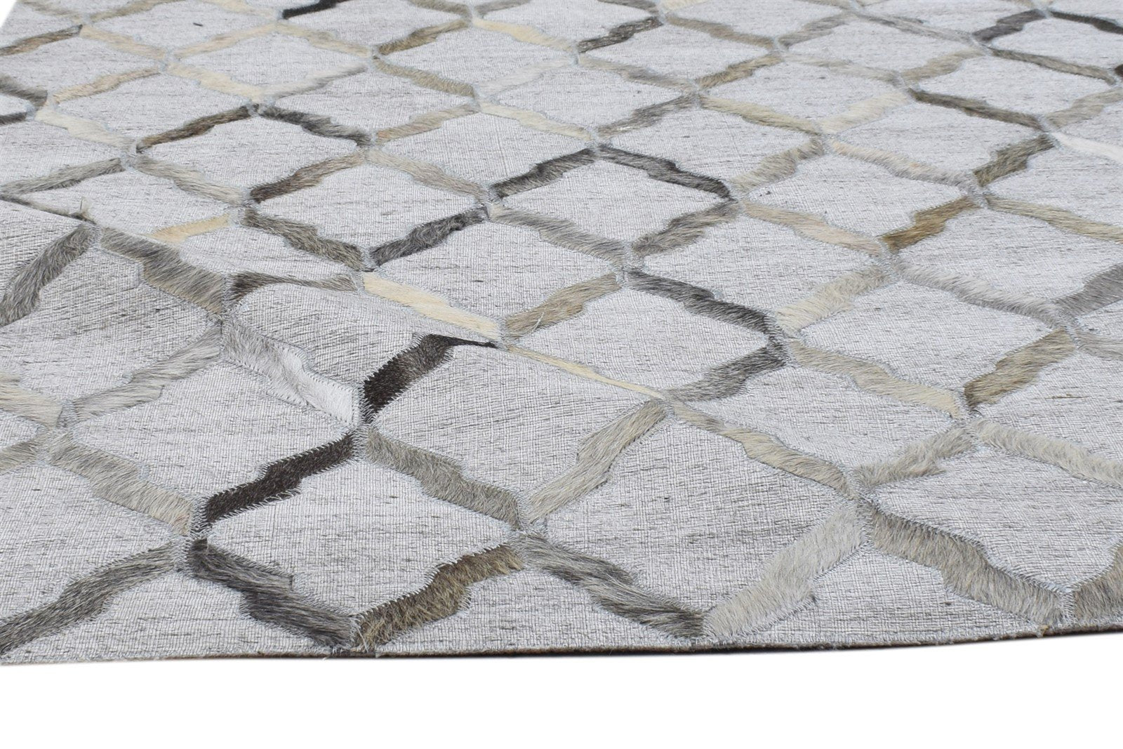 Leather / Cotton Grey Rug 3X5 Modern Hand Woven Scandinavian Geometric Room Size 7864119001237