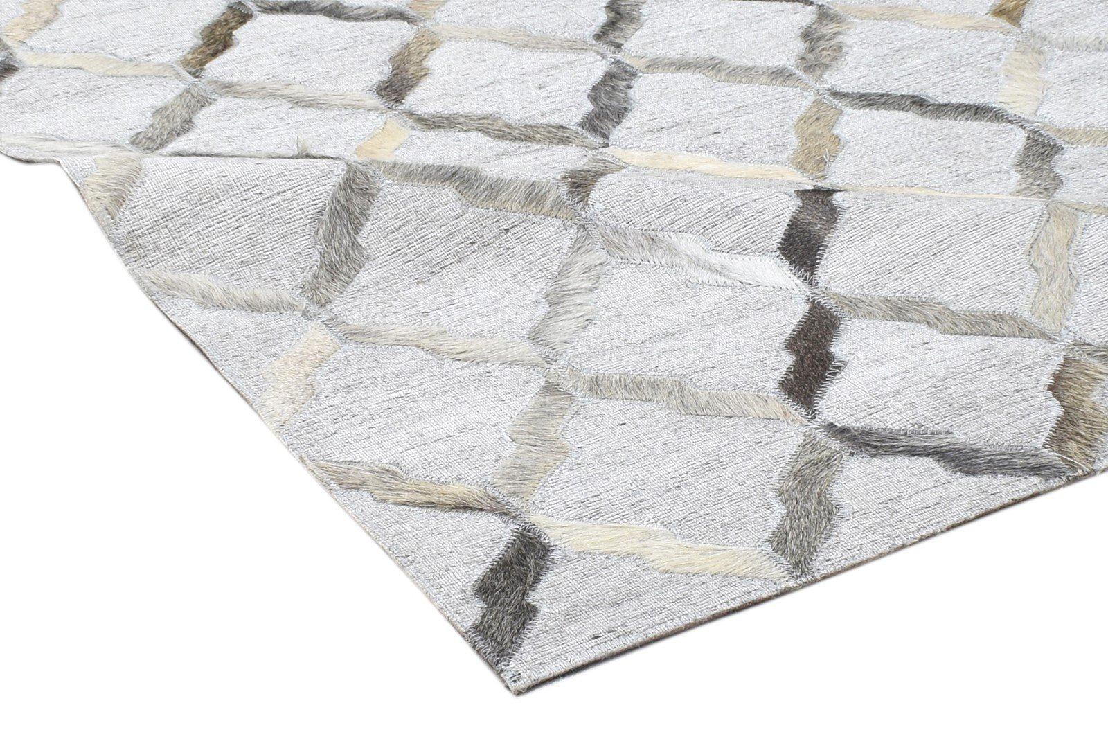 Leather / Cotton Grey Rug 3X5 Modern Hand Woven Scandinavian Geometric Room Size 7864119001237