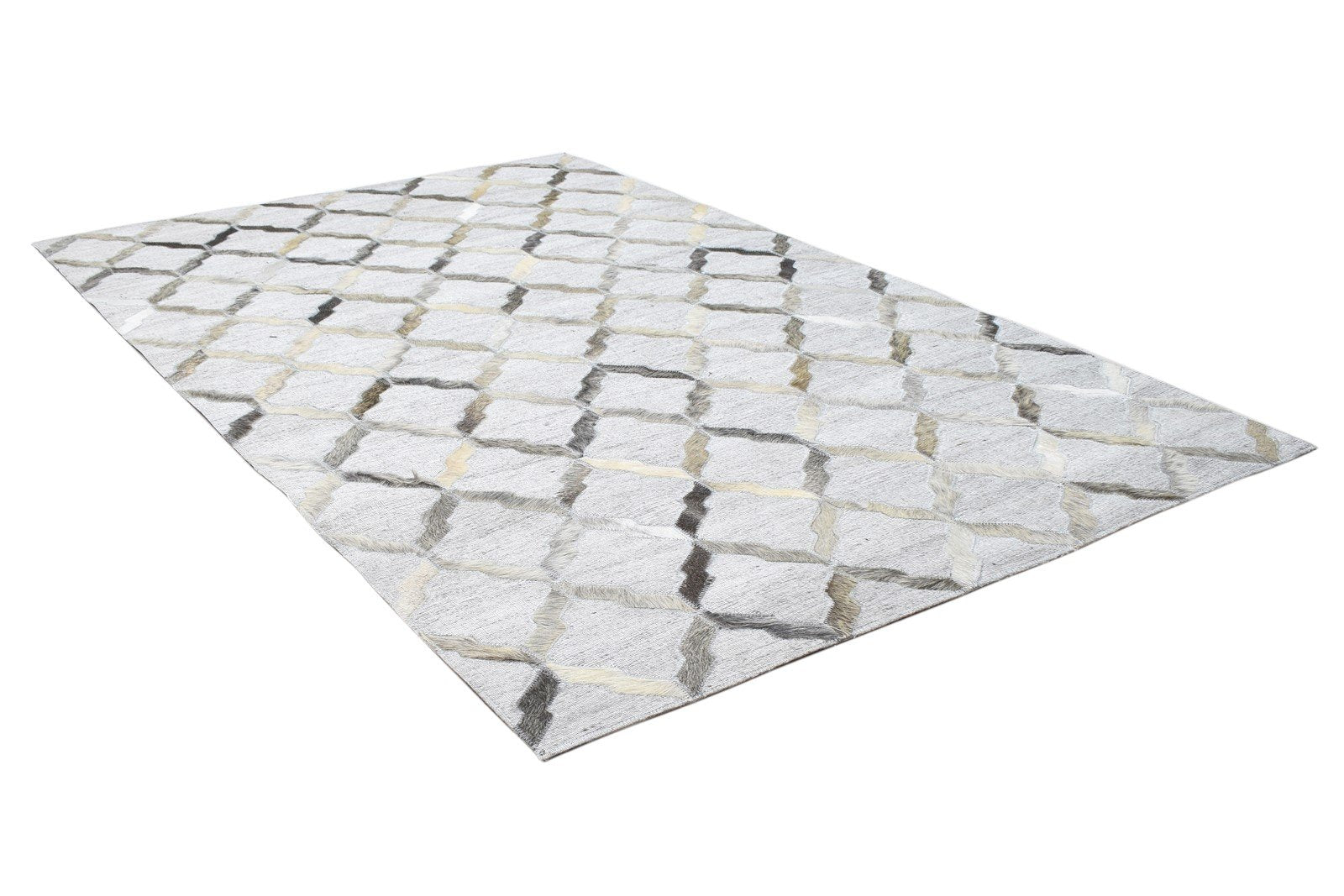 Leather / Cotton Grey Rug 3X5 Modern Hand Woven Scandinavian Geometric Room Size 7864119001237