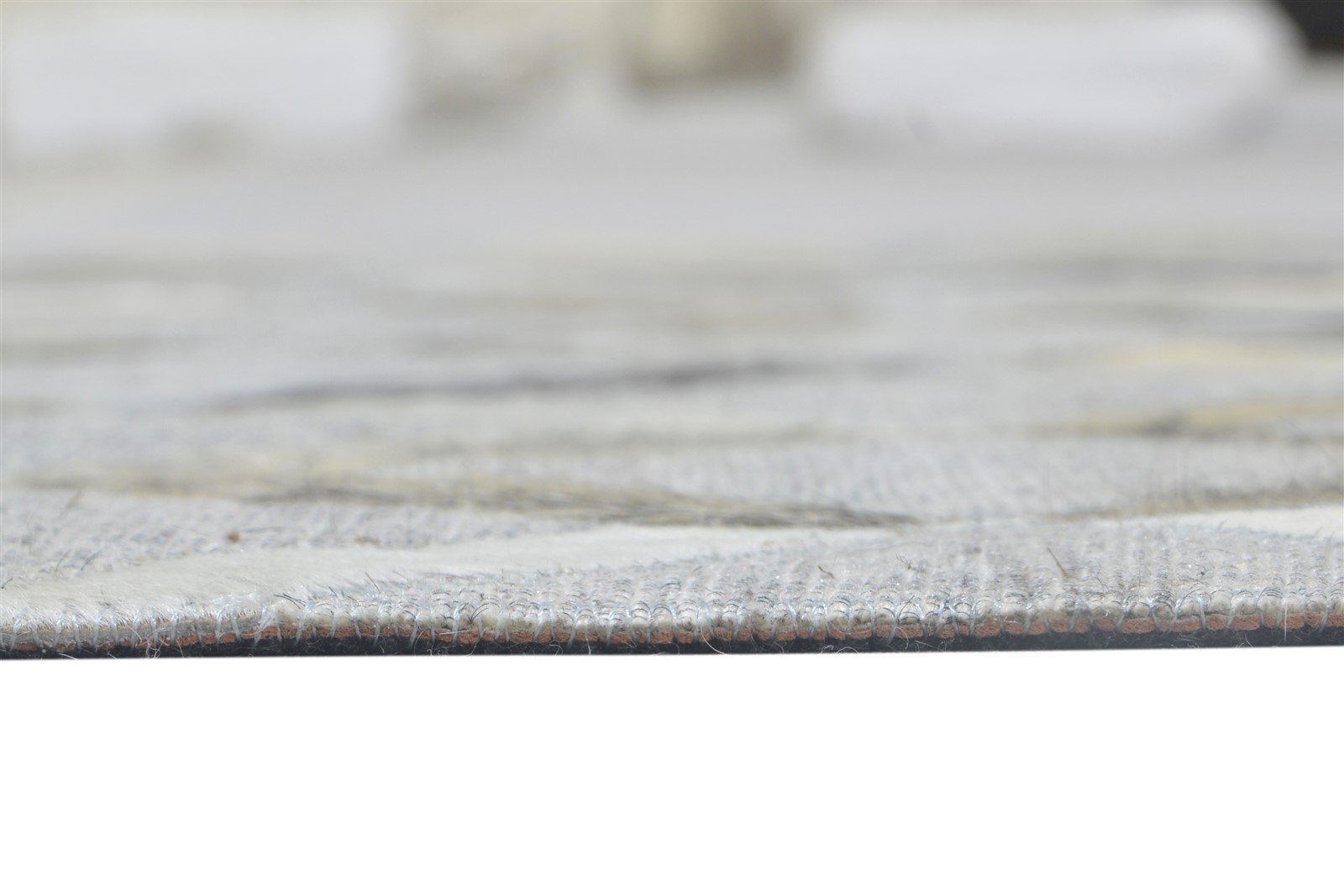 Leather / Cotton Grey Rug 3X5 Modern Hand Woven Scandinavian Geometric Room Size 7864119001237