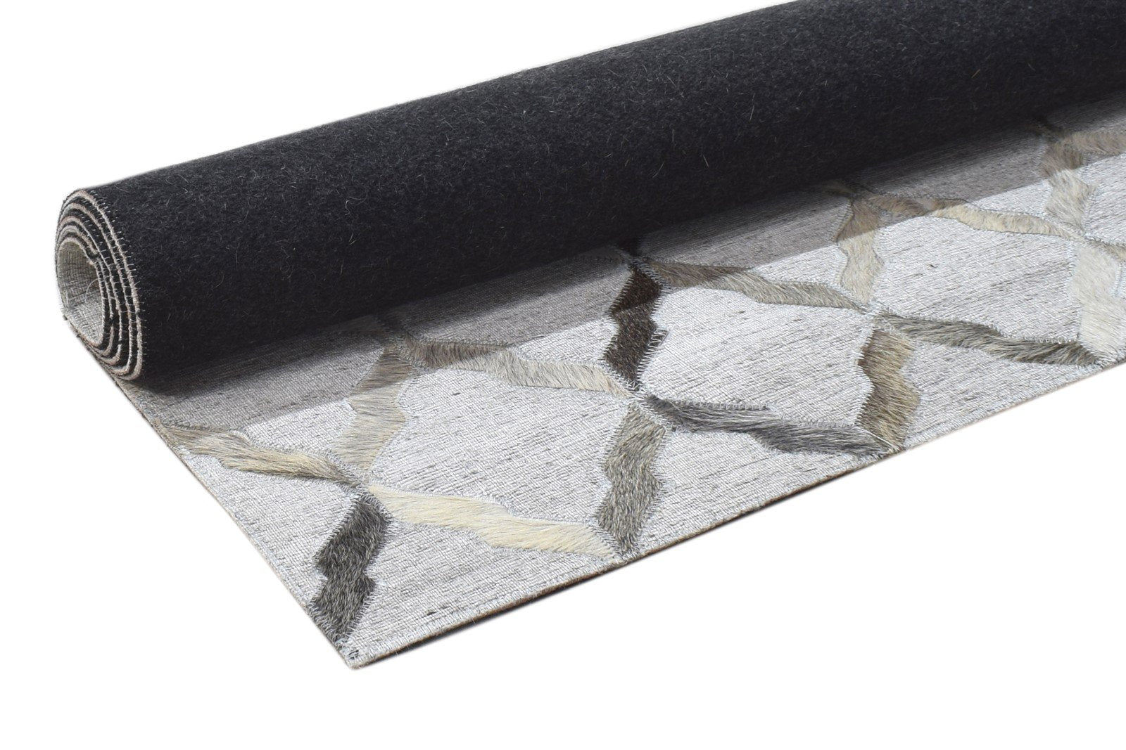 Leather / Cotton Grey Rug 3X5 Modern Hand Woven Scandinavian Geometric Room Size 7864119001237
