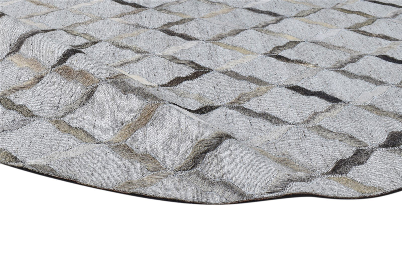 Leather / Cotton Grey Rug 4X4 Modern Hand Woven Scandinavian Geometric Room Size 7864118706325