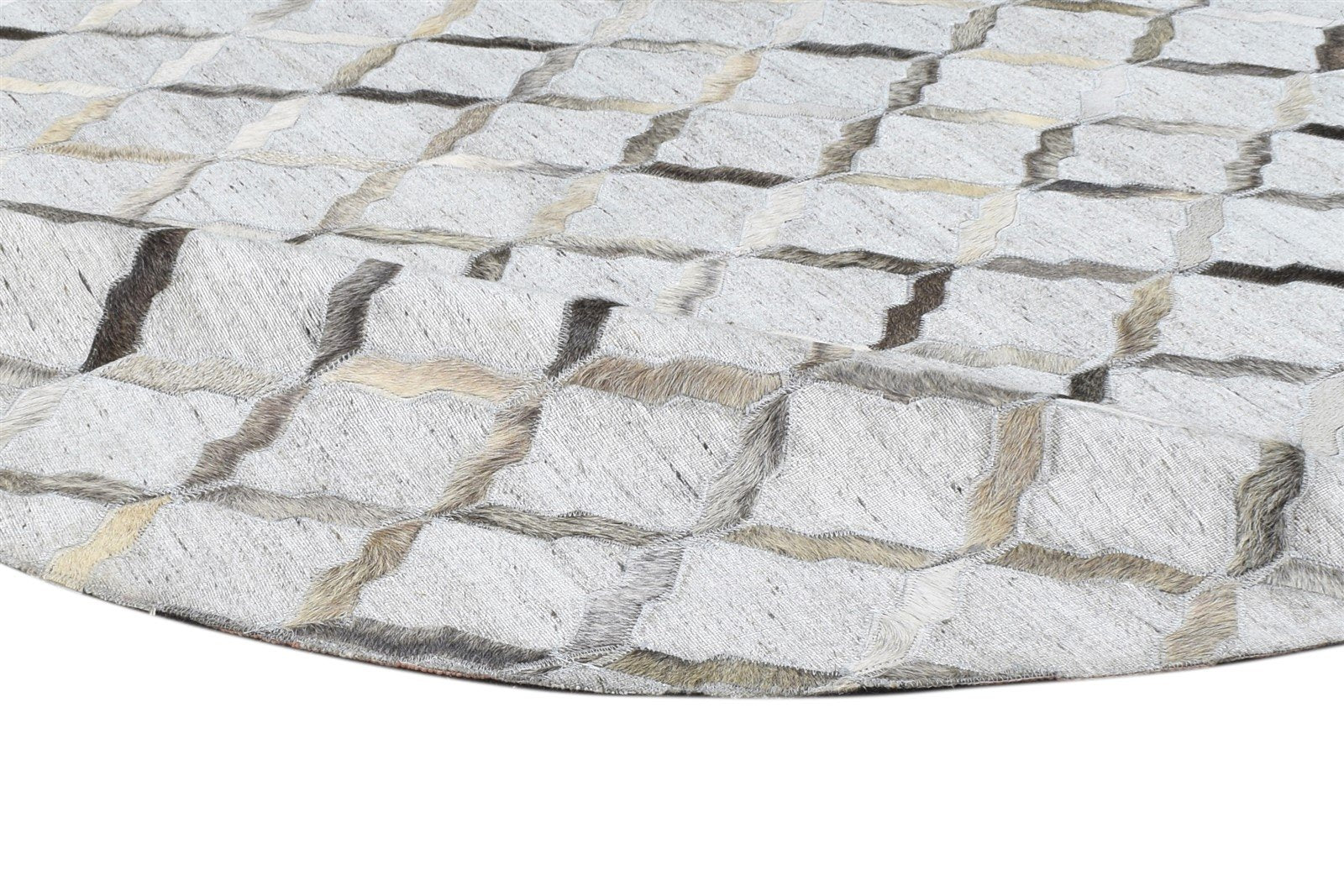 Leather / Cotton Grey Rug 4X4 Modern Hand Woven Scandinavian Geometric Room Size 7864118706325