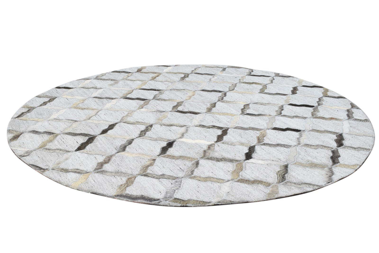 Leather / Cotton Grey Rug 4X4 Modern Hand Woven Scandinavian Geometric Room Size 7864118706325