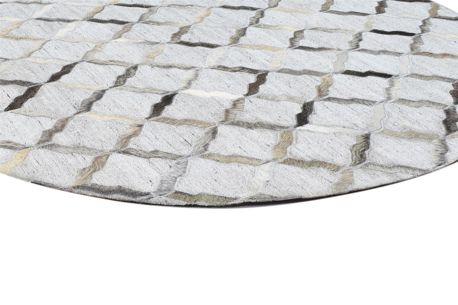Leather / Cotton Grey Rug 4X4 Modern Hand Woven Scandinavian Geometric Room Size 7864118706325