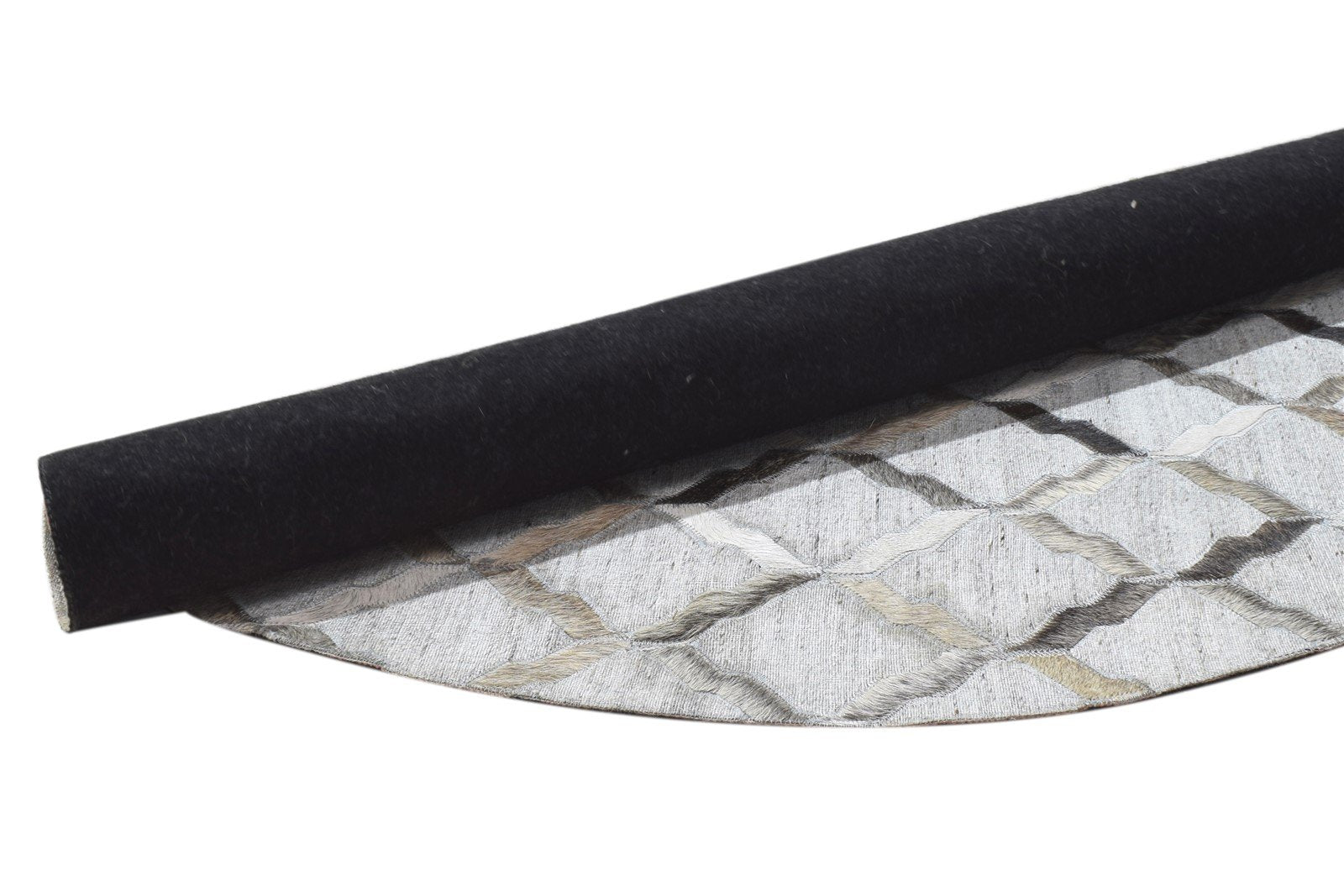 Leather / Cotton Grey Rug 4X4 Modern Hand Woven Scandinavian Geometric Room Size 7864118706325