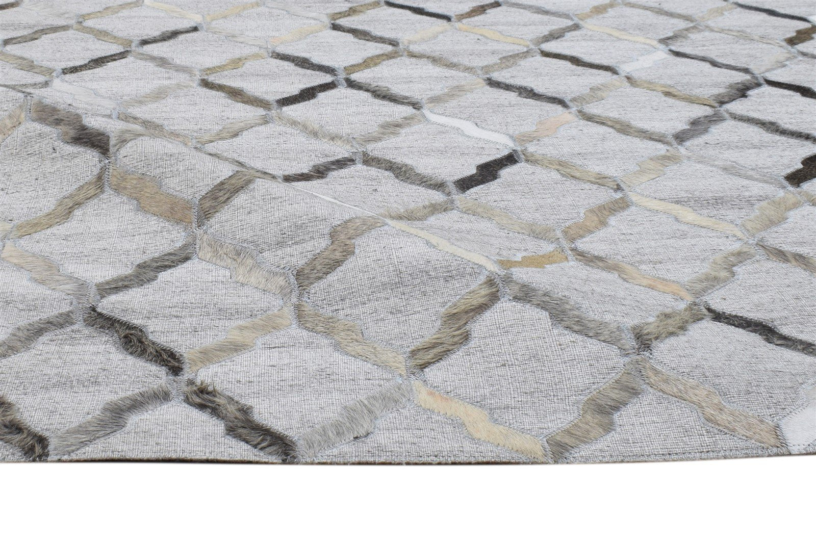 Leather / Cotton Grey Rug 4X6 Modern Hand Woven Scandinavian Geometric Room Size 7864106352789