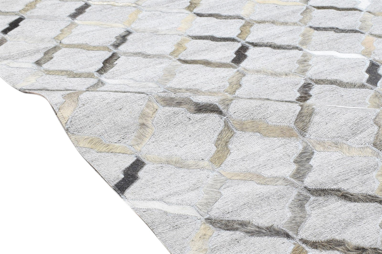 Leather / Cotton Grey Rug 4X6 Modern Hand Woven Scandinavian Geometric Room Size 7864106352789
