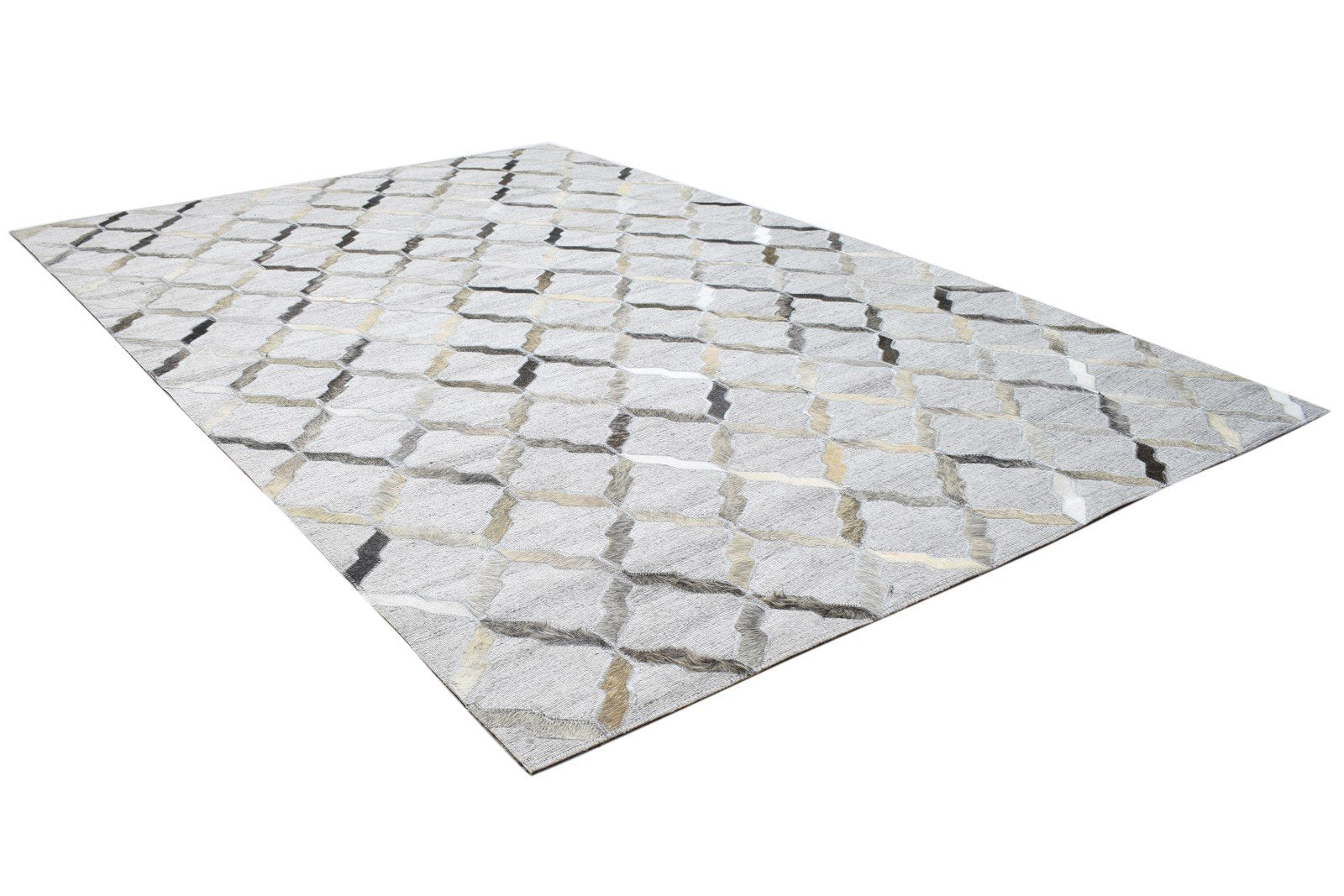 Leather / Cotton Grey Rug 4X6 Modern Hand Woven Scandinavian Geometric Room Size 7864106352789