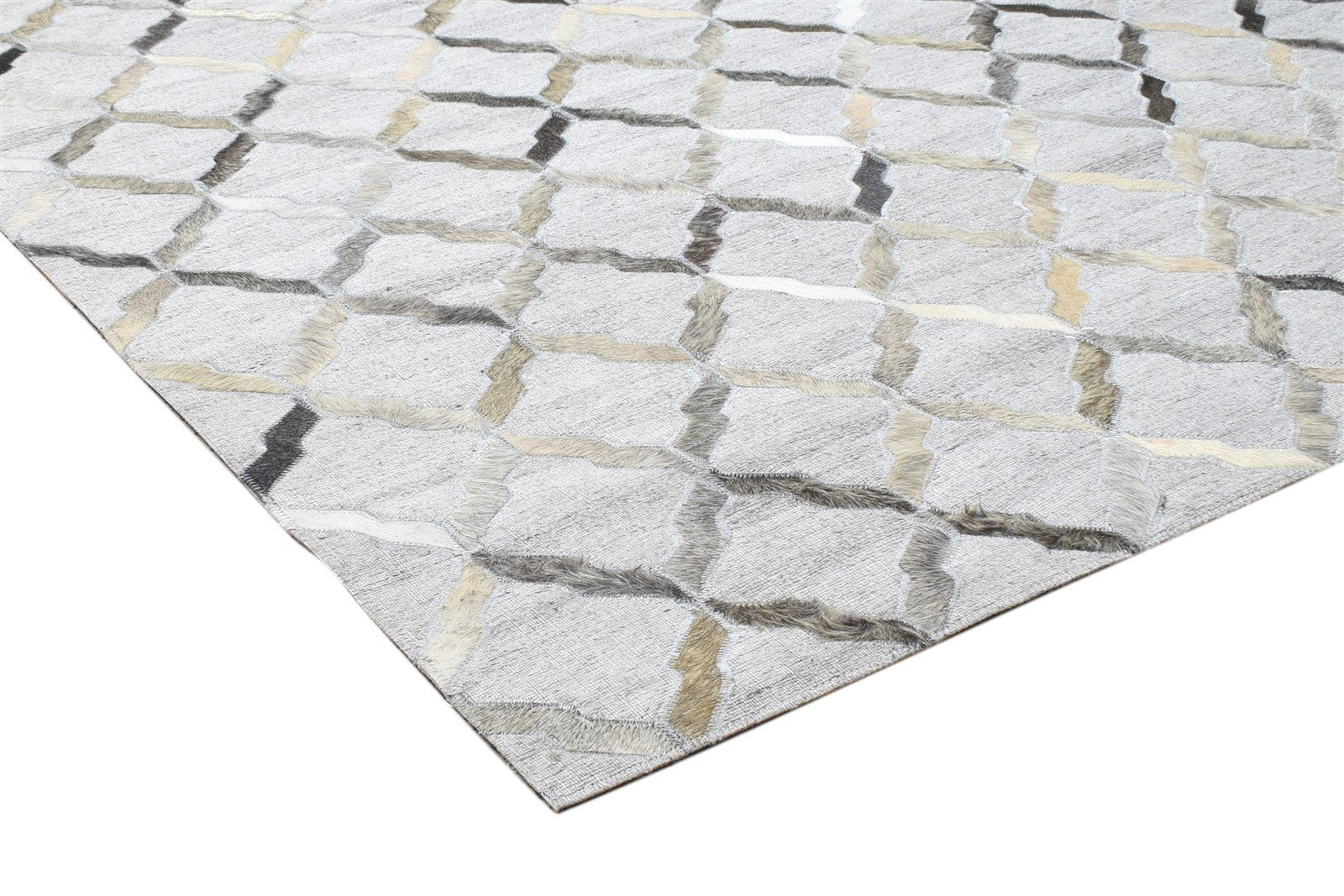 Leather / Cotton Grey Rug 4X6 Modern Hand Woven Scandinavian Geometric Room Size 7864106352789
