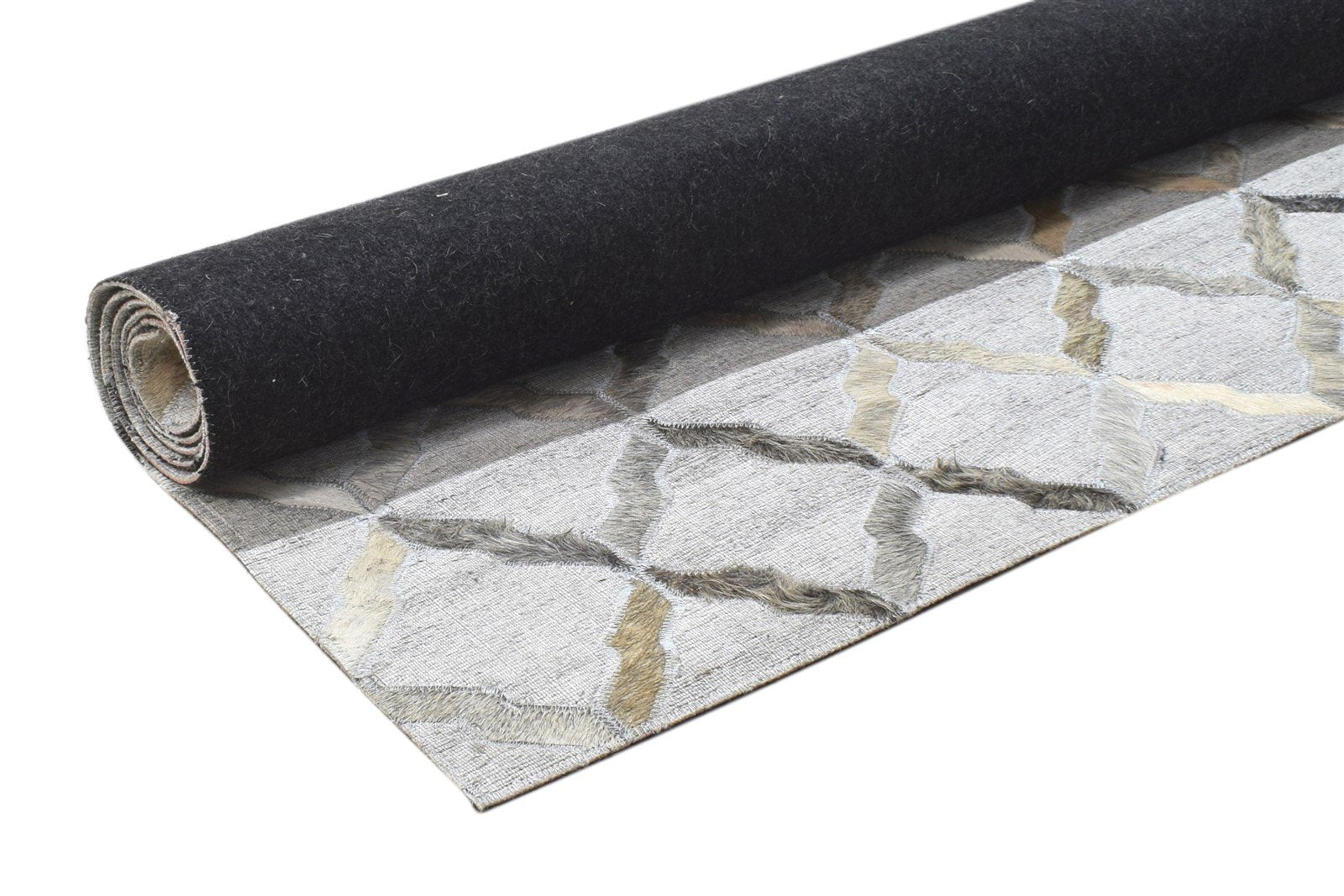 Leather / Cotton Grey Rug 4X6 Modern Hand Woven Scandinavian Geometric Room Size 7864106352789