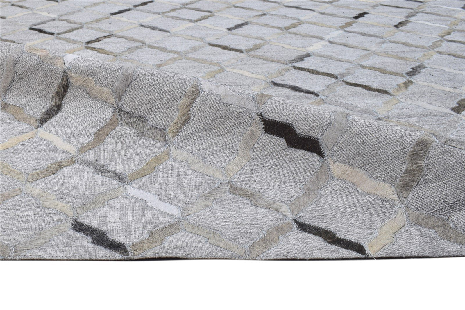 Leather / Cotton Grey Rug 5X8 Modern Hand Woven Scandinavian Geometric Room Size 7864106025109