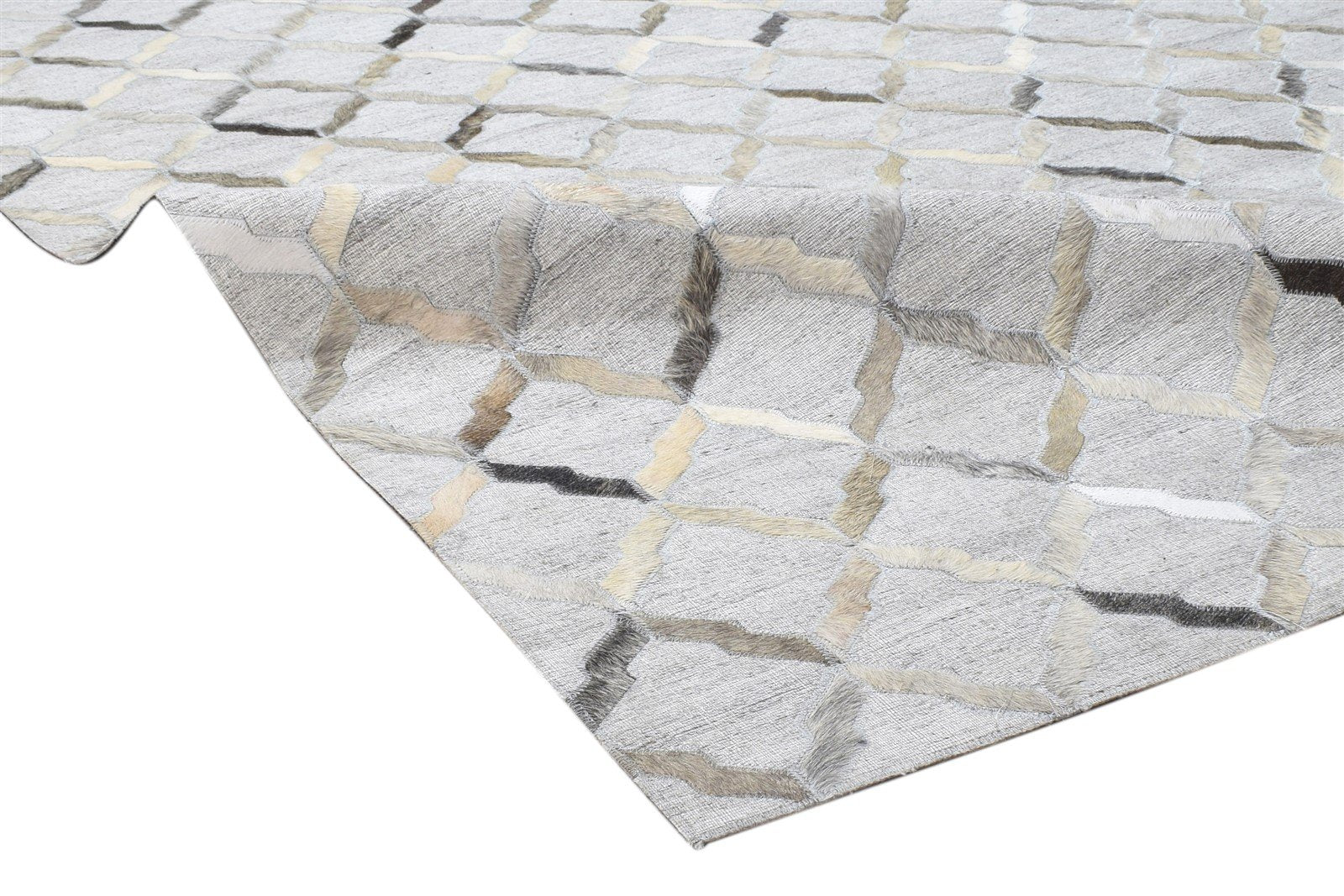 Leather / Cotton Grey Rug 5X8 Modern Hand Woven Scandinavian Geometric Room Size 7864106025109