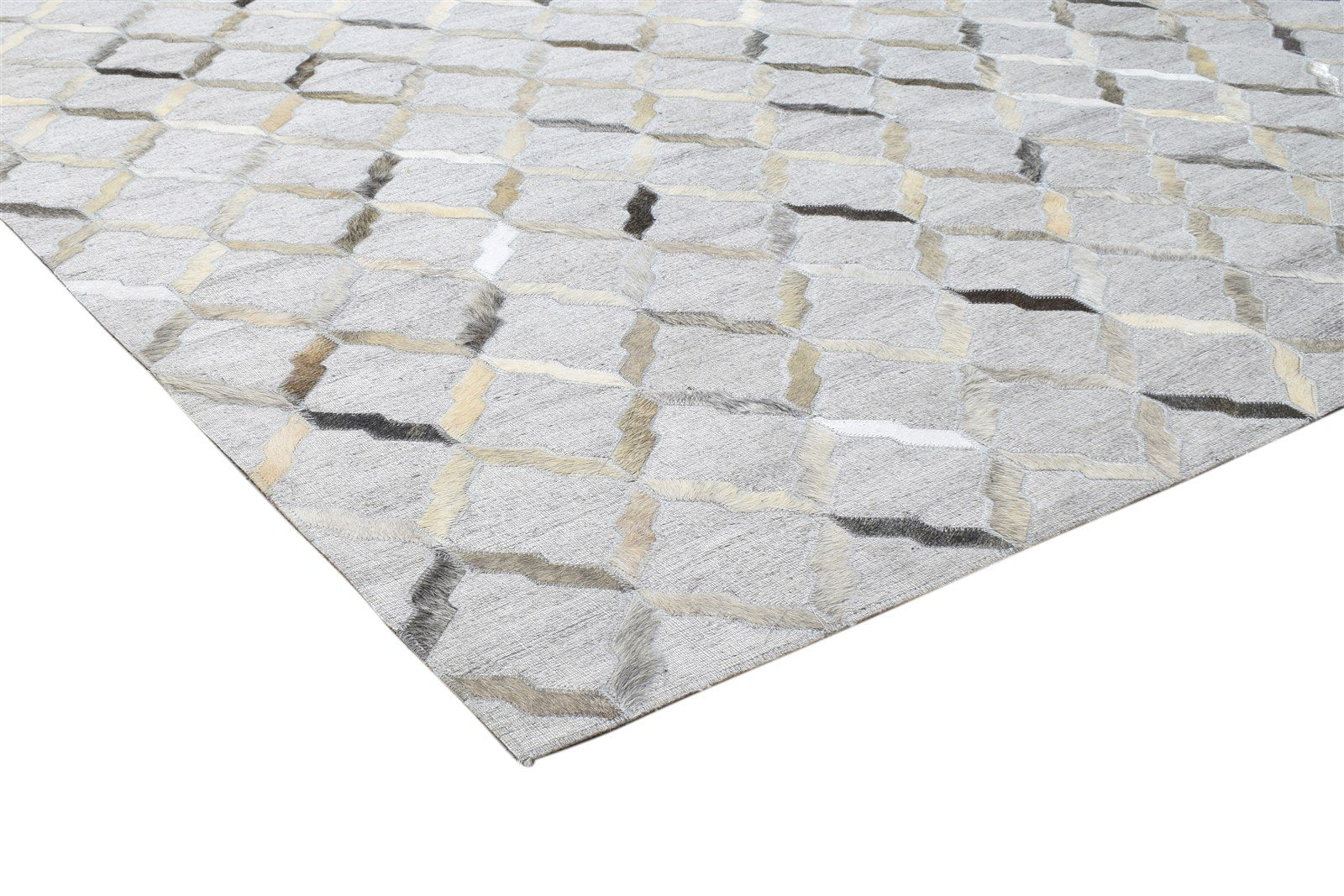 Leather / Cotton Grey Rug 5X8 Modern Hand Woven Scandinavian Geometric Room Size 7864106025109