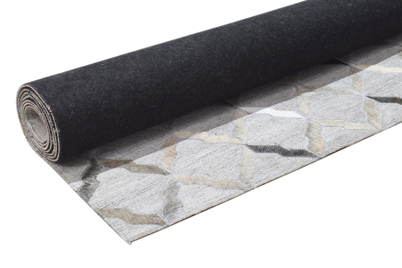 Leather / Cotton Grey Rug 5X8 Modern Hand Woven Scandinavian Geometric Room Size 7864106025109