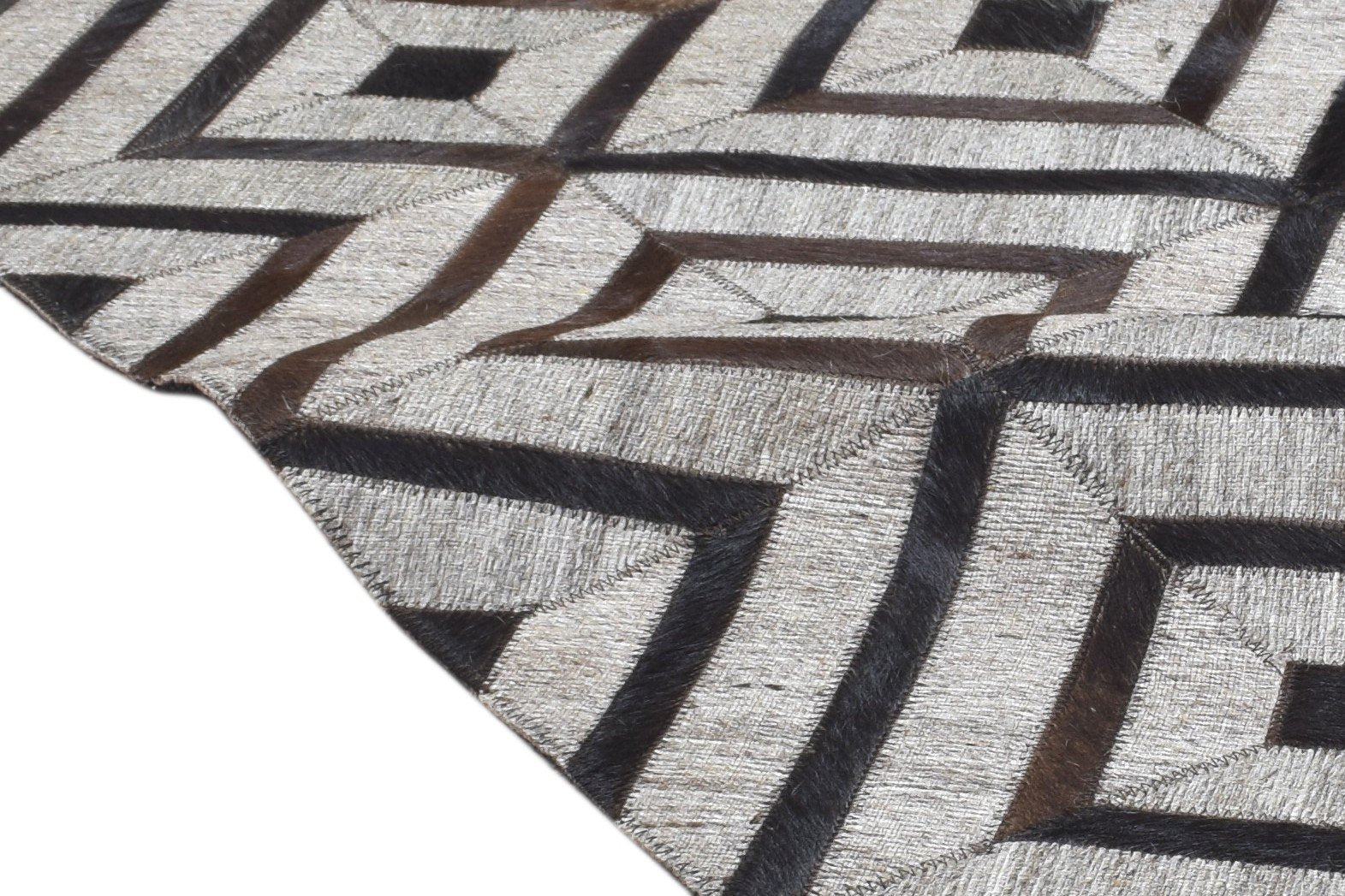 Leather / Cotton Grey Rug 5X8 Modern Hand Woven Scandinavian Geometric Room Size 7864113856661