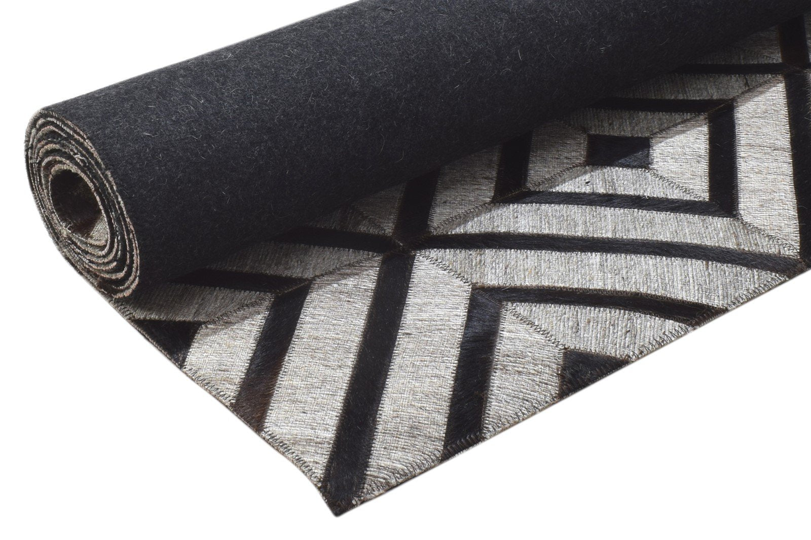 Leather / Cotton Grey Rug 5X8 Modern Hand Woven Scandinavian Geometric Room Size 7864113856661
