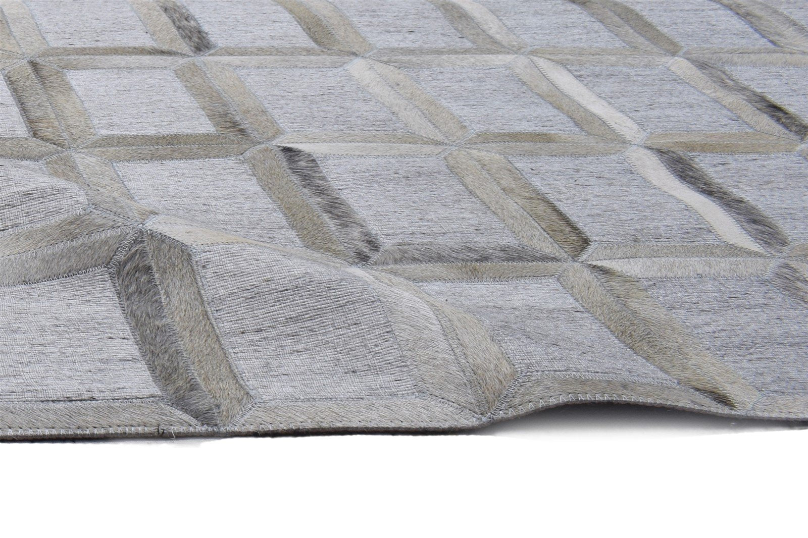 Leather / Cotton Grey Rug 5X8 Modern Hand Woven Scandinavian Geometric Room Size 7864115724437