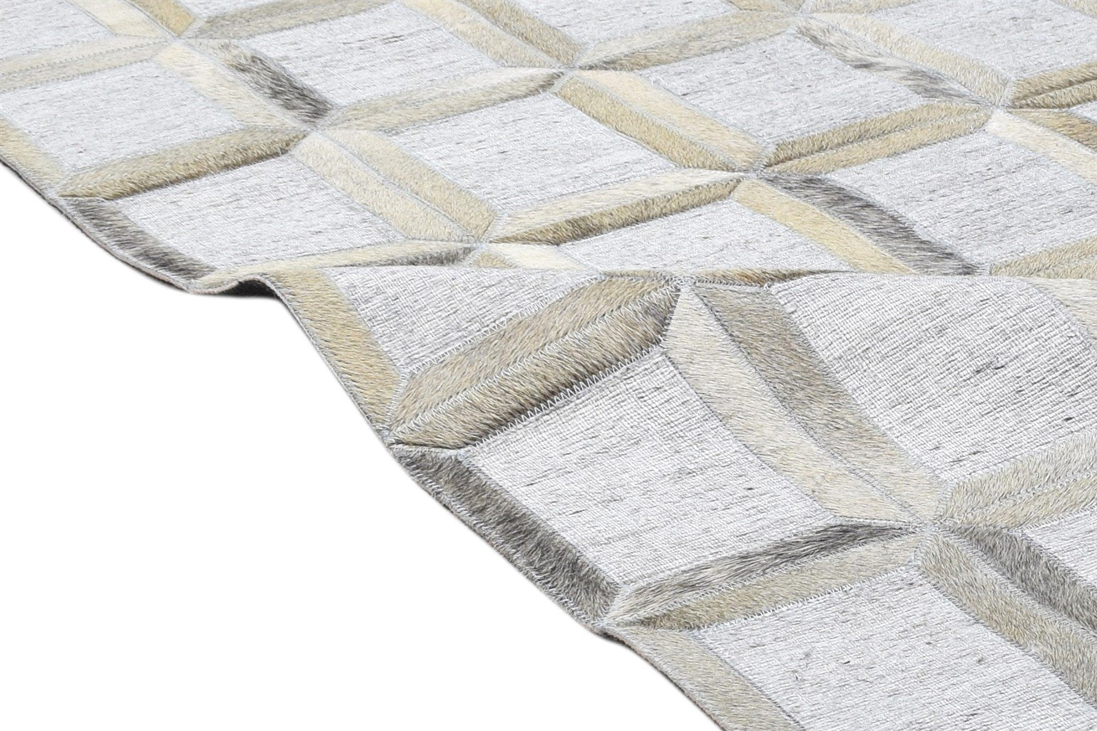 Leather / Cotton Grey Rug 5X8 Modern Hand Woven Scandinavian Geometric Room Size 7864115724437