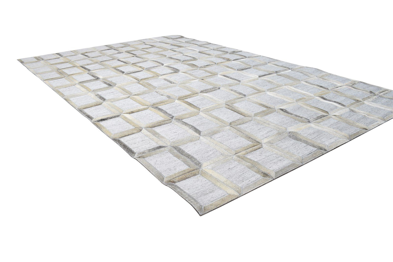 Leather / Cotton Grey Rug 5X8 Modern Hand Woven Scandinavian Geometric Room Size 7864115724437