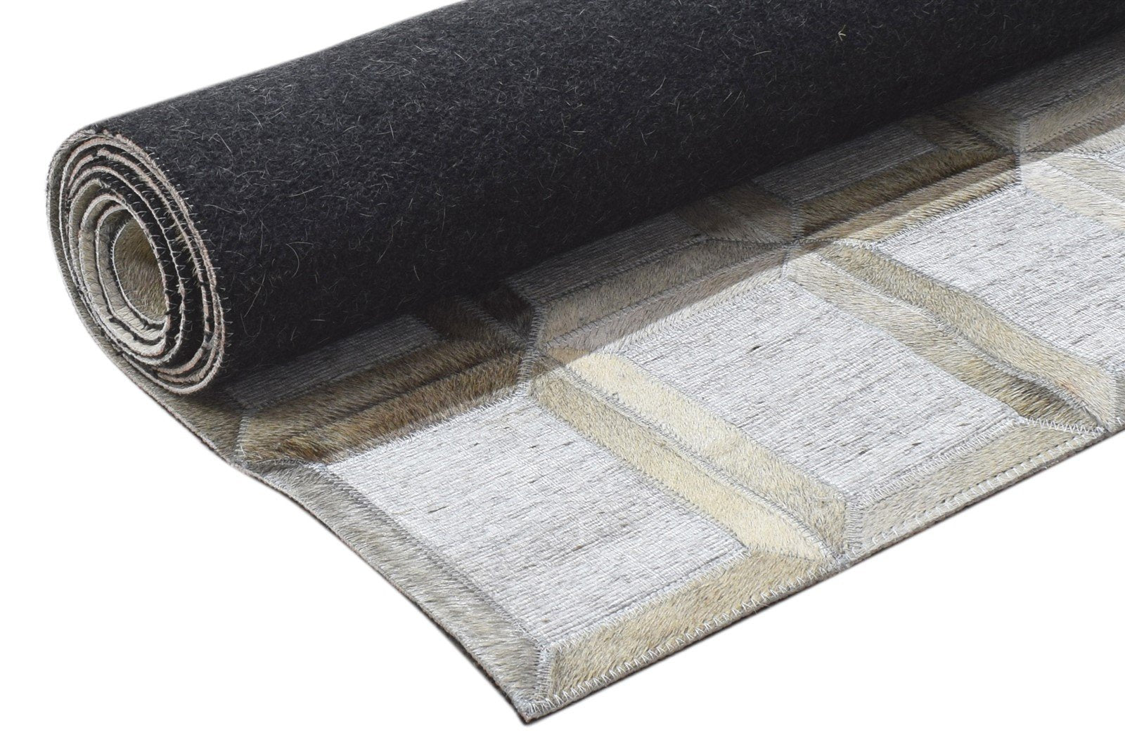 Leather / Cotton Grey Rug 5X8 Modern Hand Woven Scandinavian Geometric Room Size 7864115724437