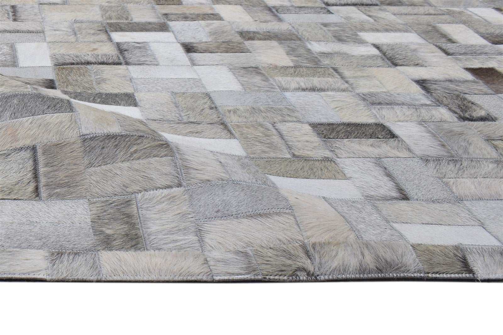 Leather / Cotton Grey Rug 5X8 Modern Hand Woven Scandinavian Geometric Room Size 7864115986581