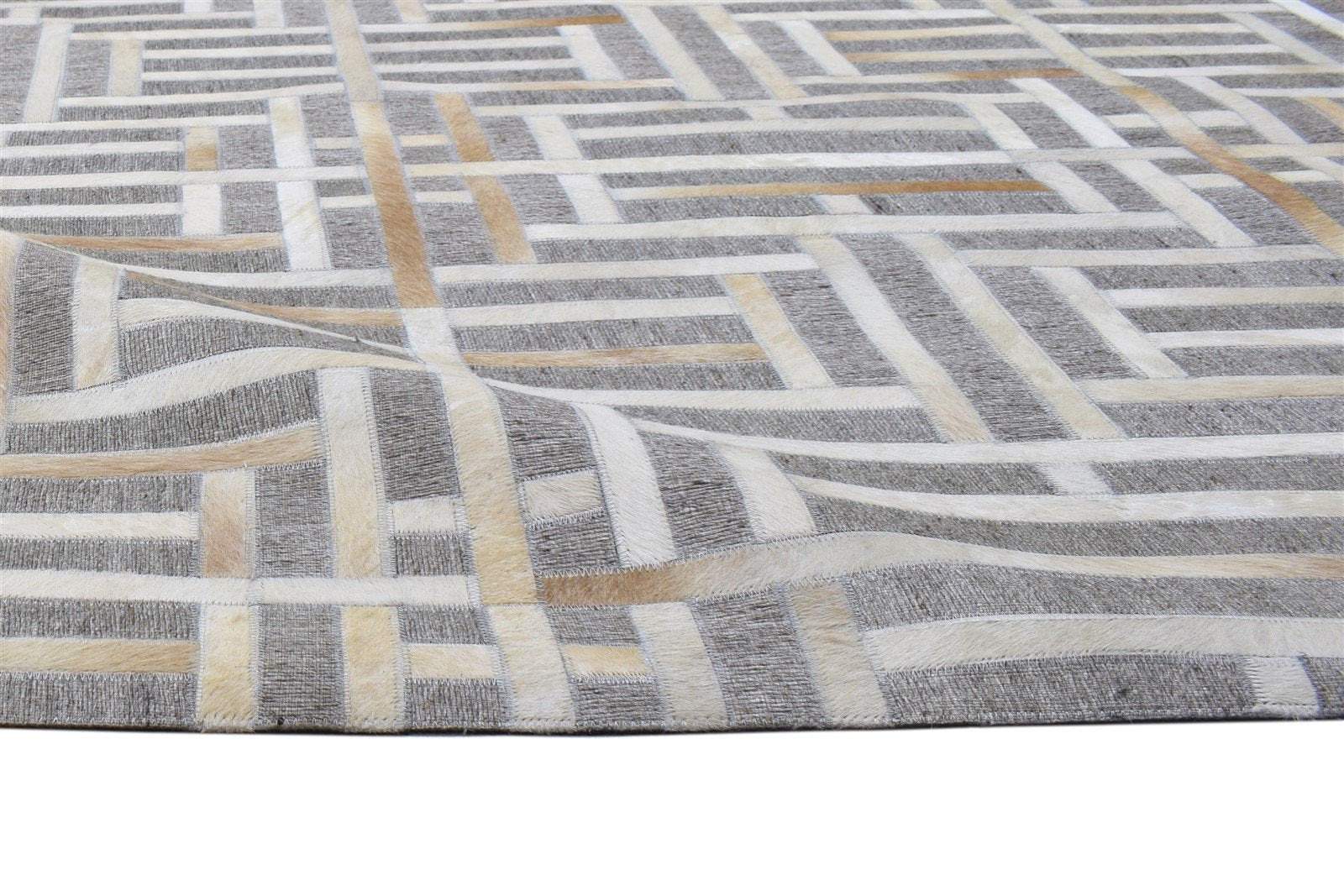 Leather / Cotton Grey Rug 5X8 Modern Hand Woven Scandinavian Geometric Room Size 7864113922197