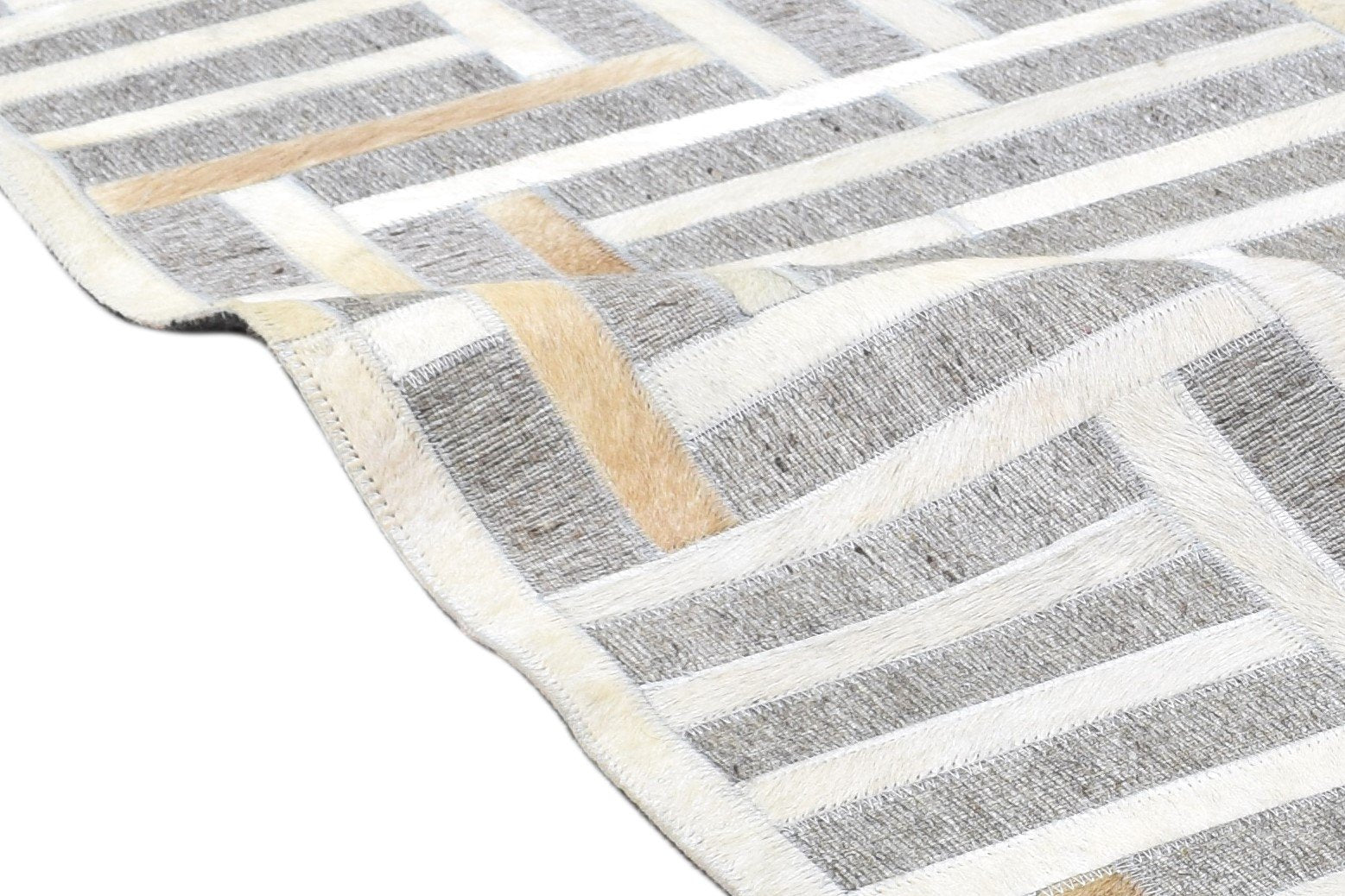 Leather / Cotton Grey Rug 5X8 Modern Hand Woven Scandinavian Geometric Room Size 7864113922197
