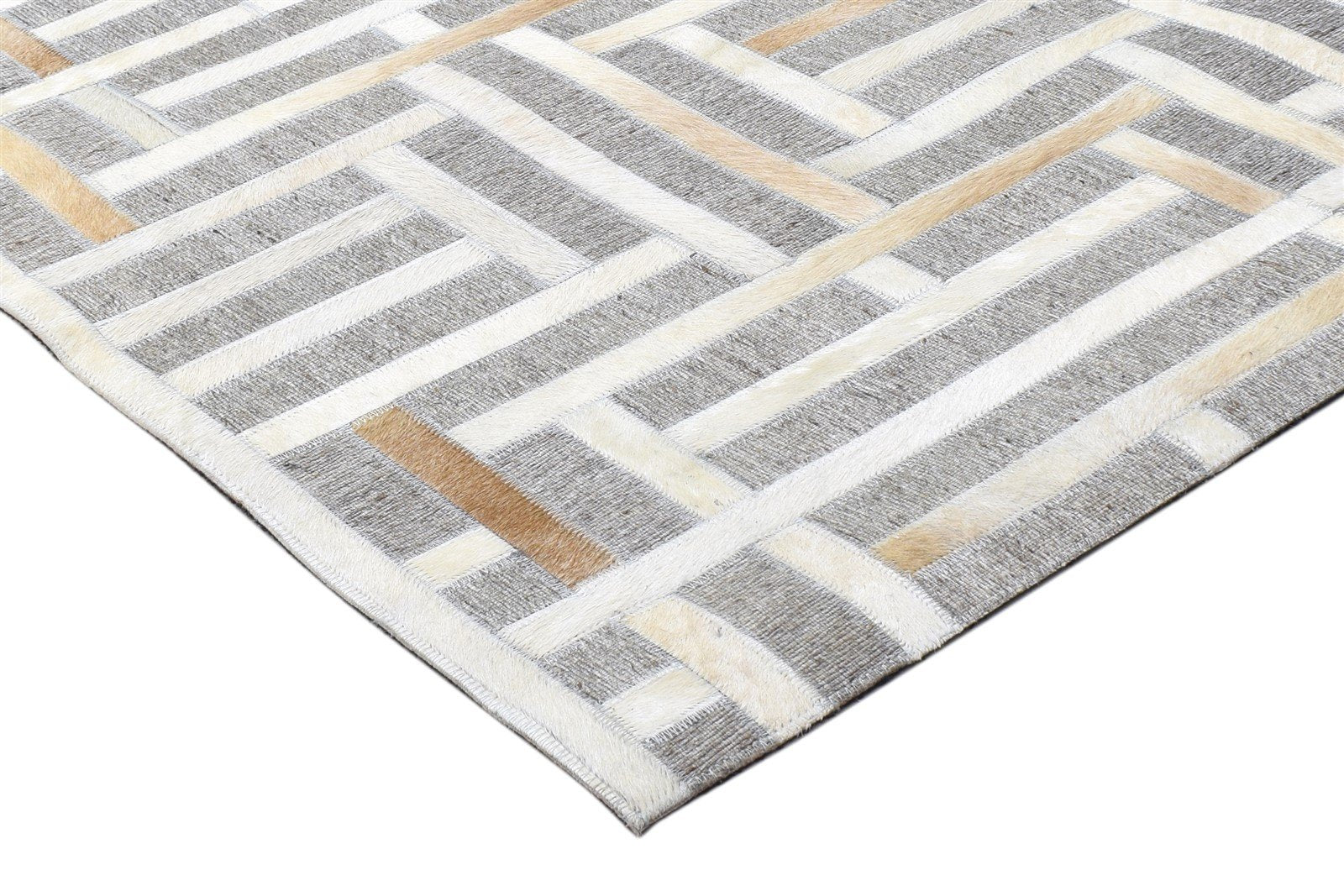 Leather / Cotton Grey Rug 5X8 Modern Hand Woven Scandinavian Geometric Room Size 7864113922197