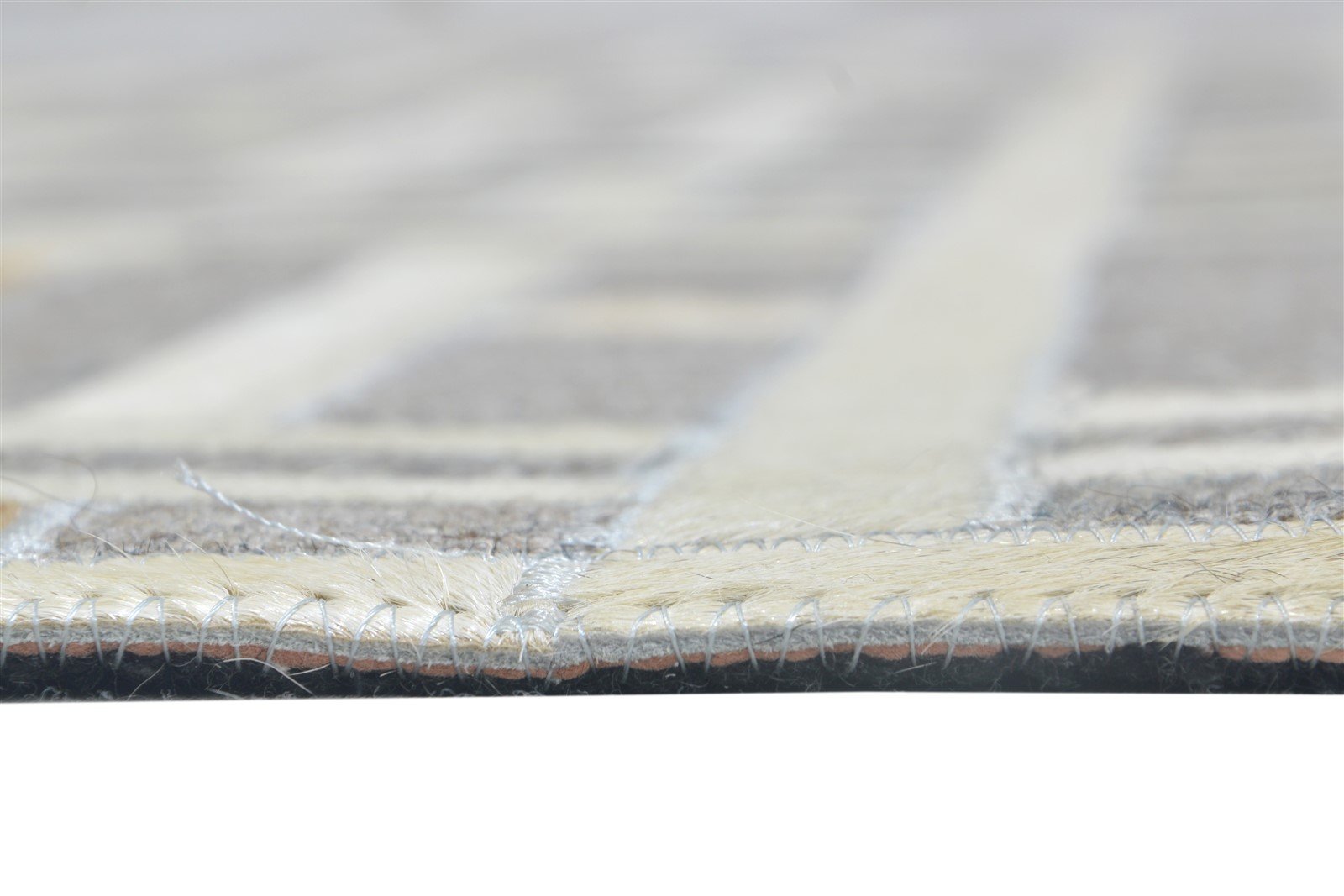 Leather / Cotton Grey Rug 5X8 Modern Hand Woven Scandinavian Geometric Room Size 7864113922197