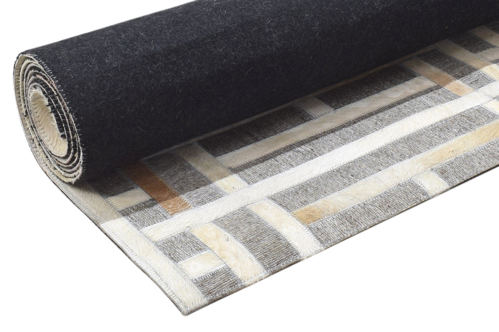 Leather / Cotton Grey Rug 5X8 Modern Hand Woven Scandinavian Geometric Room Size 7864113922197