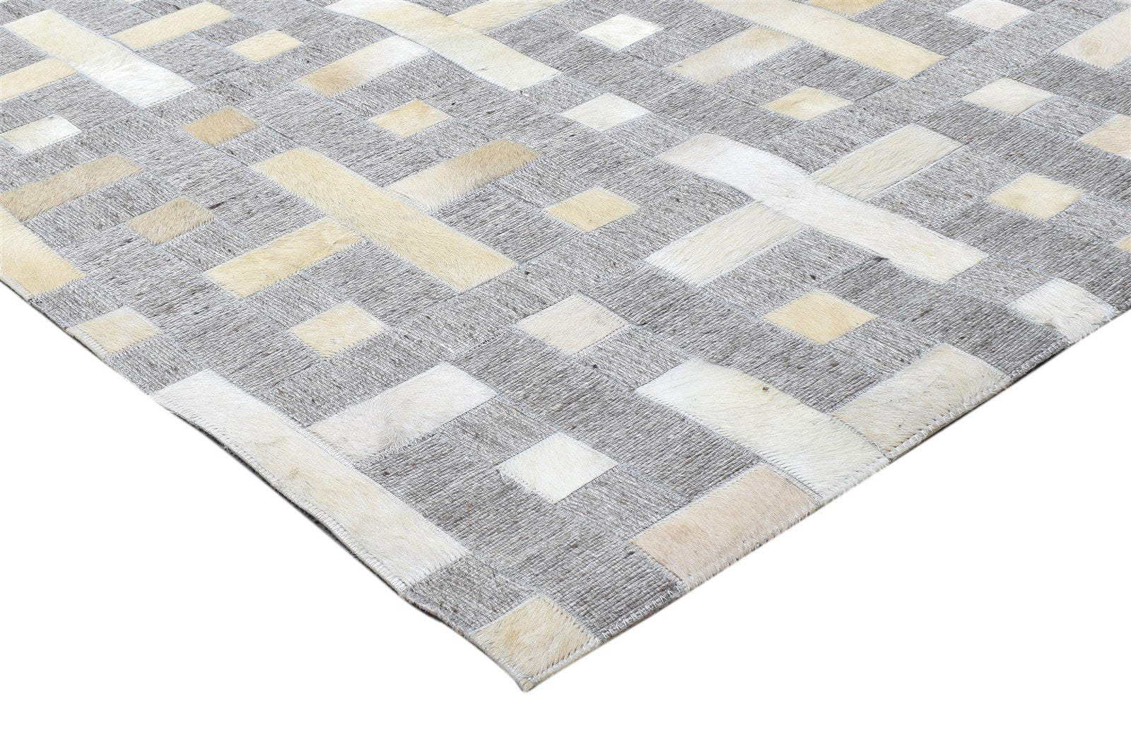 Leather / Cotton Grey Rug 5X8 Modern Hand Woven Scandinavian Geometric Room Size 7864115200149