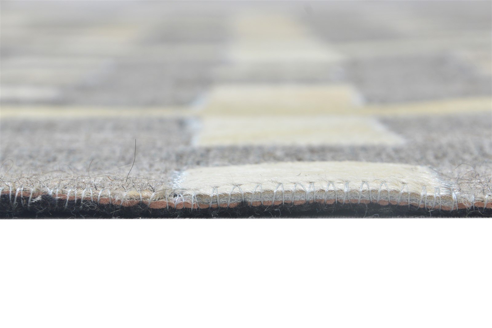 Leather / Cotton Grey Rug 5X8 Modern Hand Woven Scandinavian Geometric Room Size 7864115200149