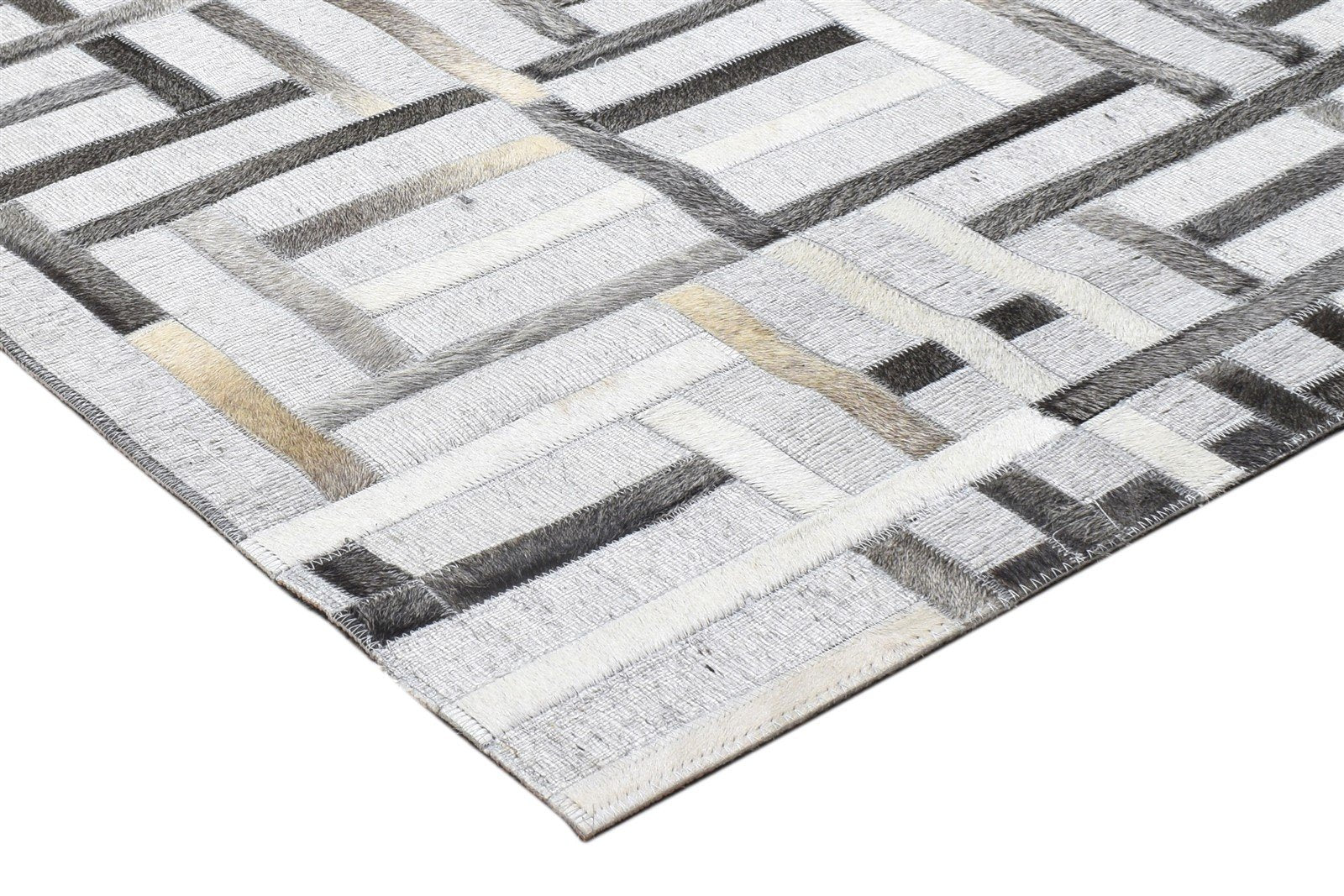 Leather / Cotton Grey Rug 5X8 Modern Hand Woven Scandinavian Geometric Room Size 7864115789973