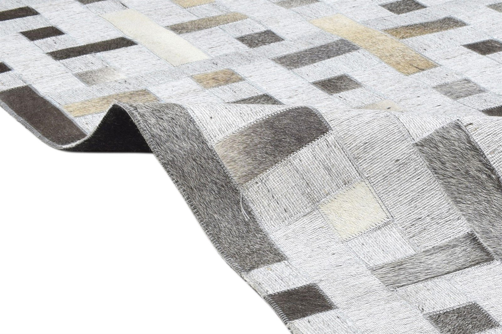 Leather / Cotton Grey Rug 5X8 Modern Hand Woven Scandinavian Geometric Room Size 7864116150421