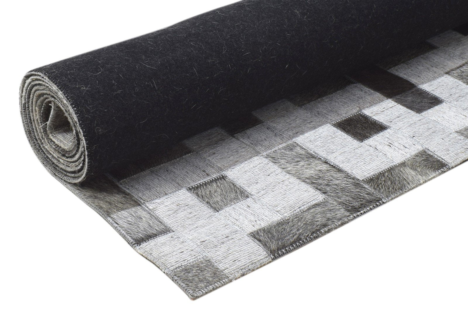 Leather / Cotton Grey Rug 5X8 Modern Hand Woven Scandinavian Geometric Room Size 7864116150421