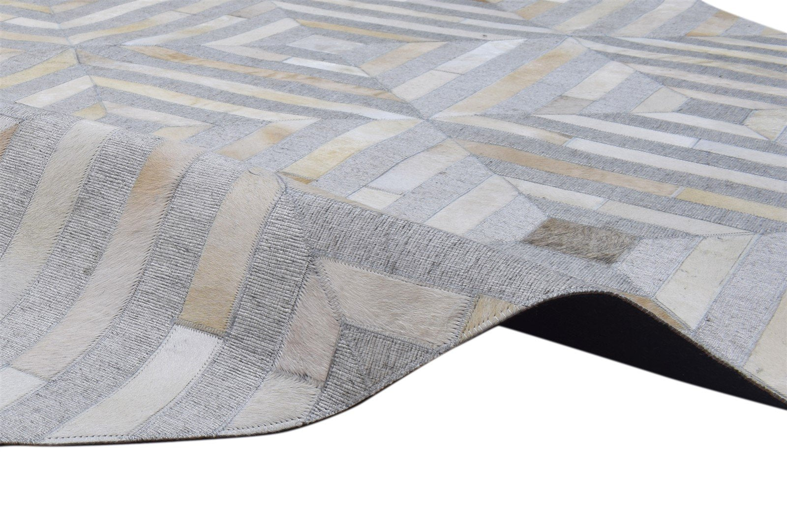 Leather / Cotton Grey Rug 6X6 Modern Hand Woven Scandinavian Diamond Room Size 7864092360853