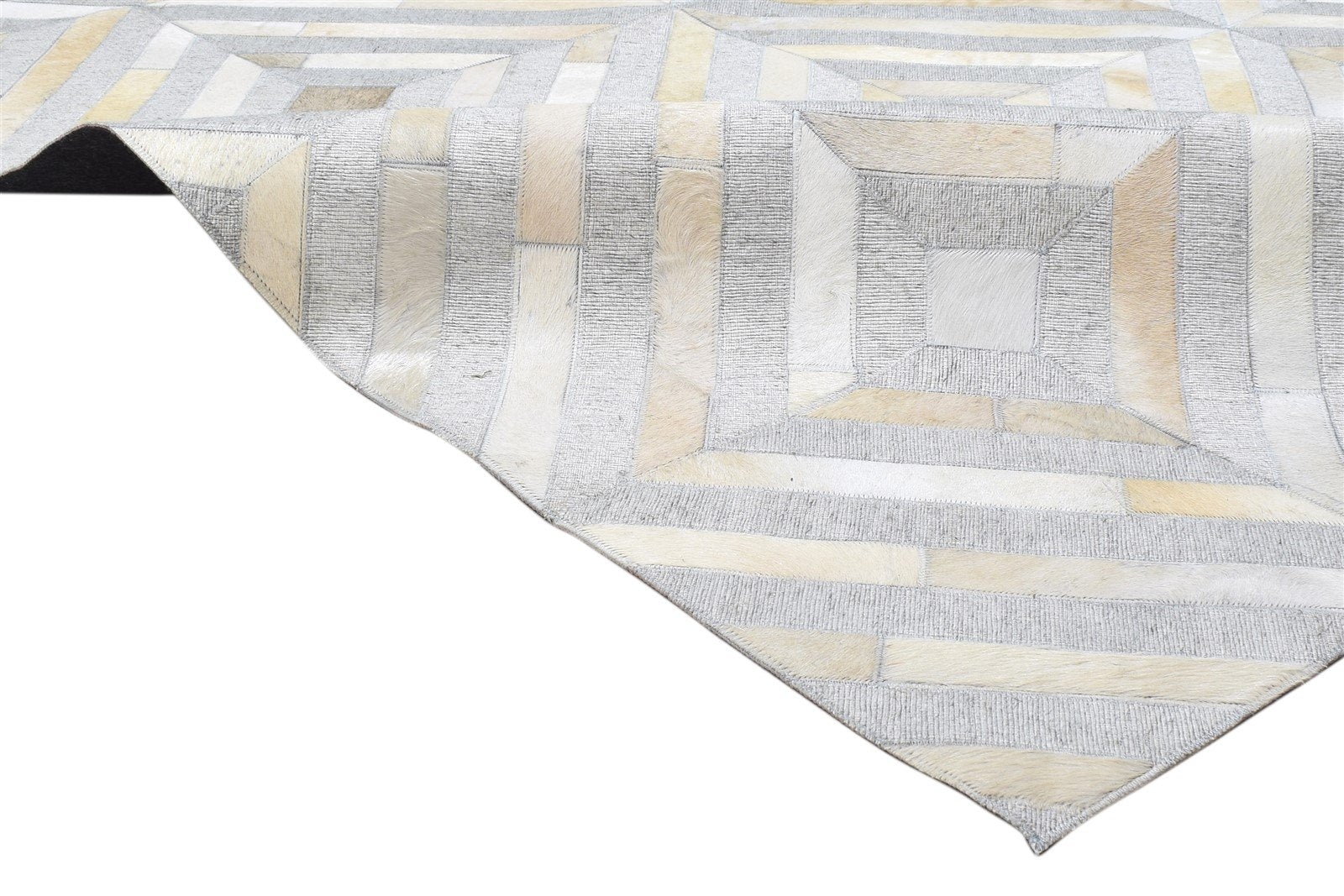 Leather / Cotton Grey Rug 6X6 Modern Hand Woven Scandinavian Diamond Room Size 7864092360853