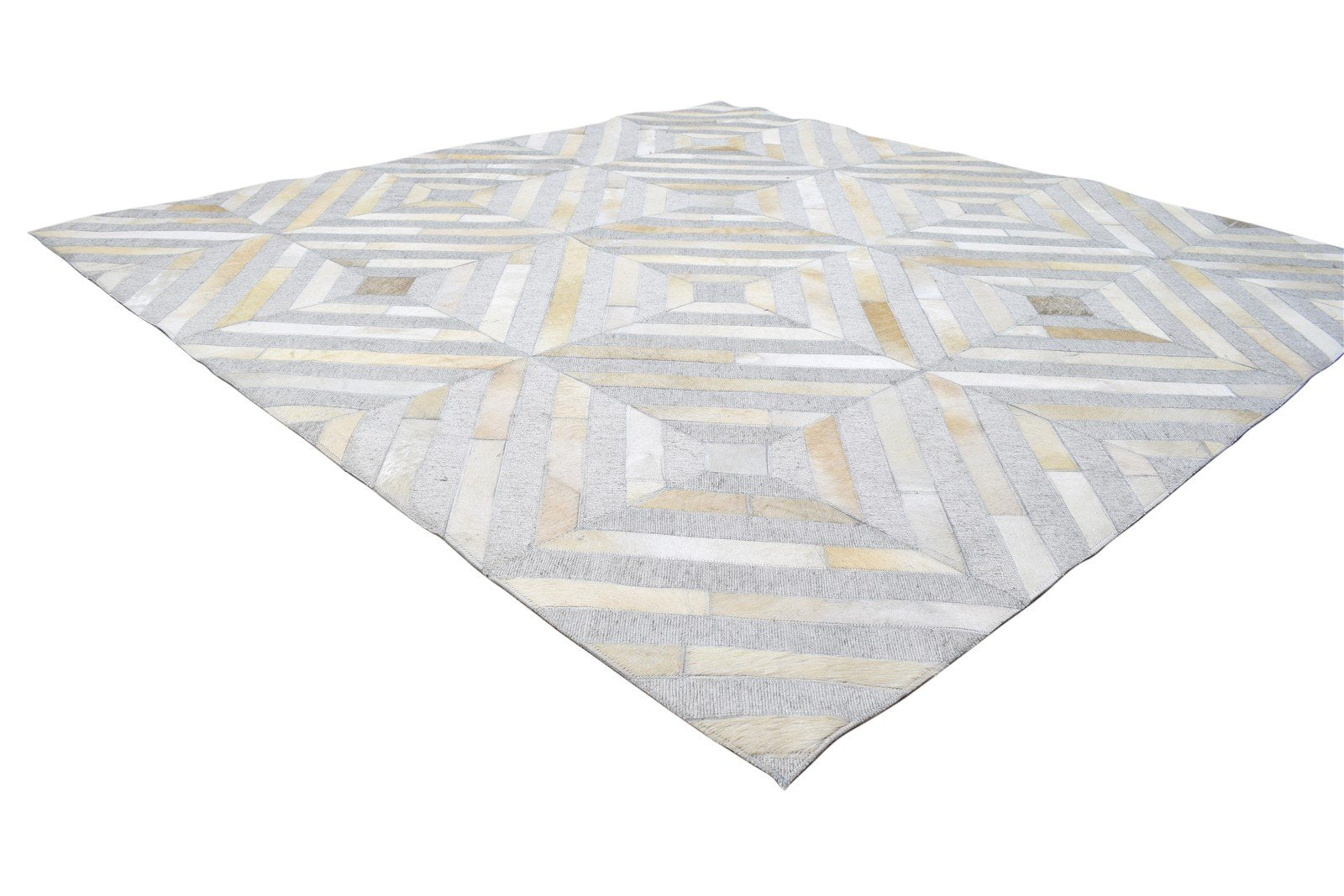 Leather / Cotton Grey Rug 6X6 Modern Hand Woven Scandinavian Diamond Room Size 7864092360853