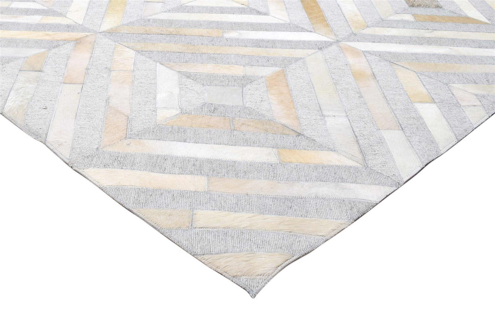 Leather / Cotton Grey Rug 6X6 Modern Hand Woven Scandinavian Diamond Room Size 7864092360853