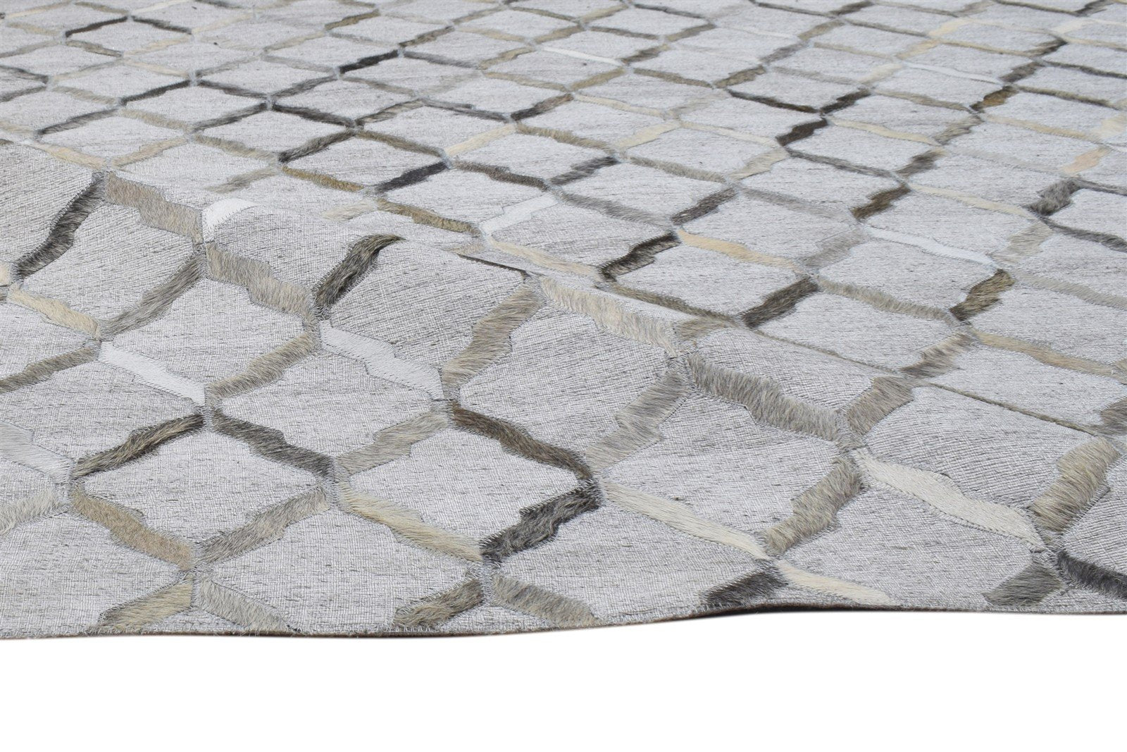 Leather / Cotton Grey Rug 6X6 Modern Hand Woven Scandinavian Geometric Large 7864105697429