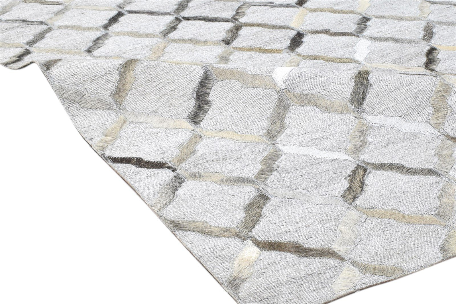 Leather / Cotton Grey Rug 6X6 Modern Hand Woven Scandinavian Geometric Large 7864105697429