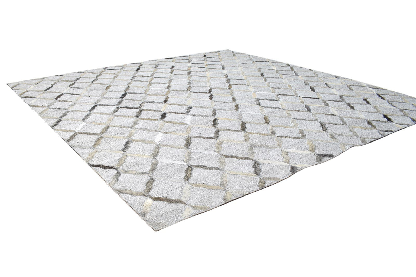 Leather / Cotton Grey Rug 6X6 Modern Hand Woven Scandinavian Geometric Large 7864105697429