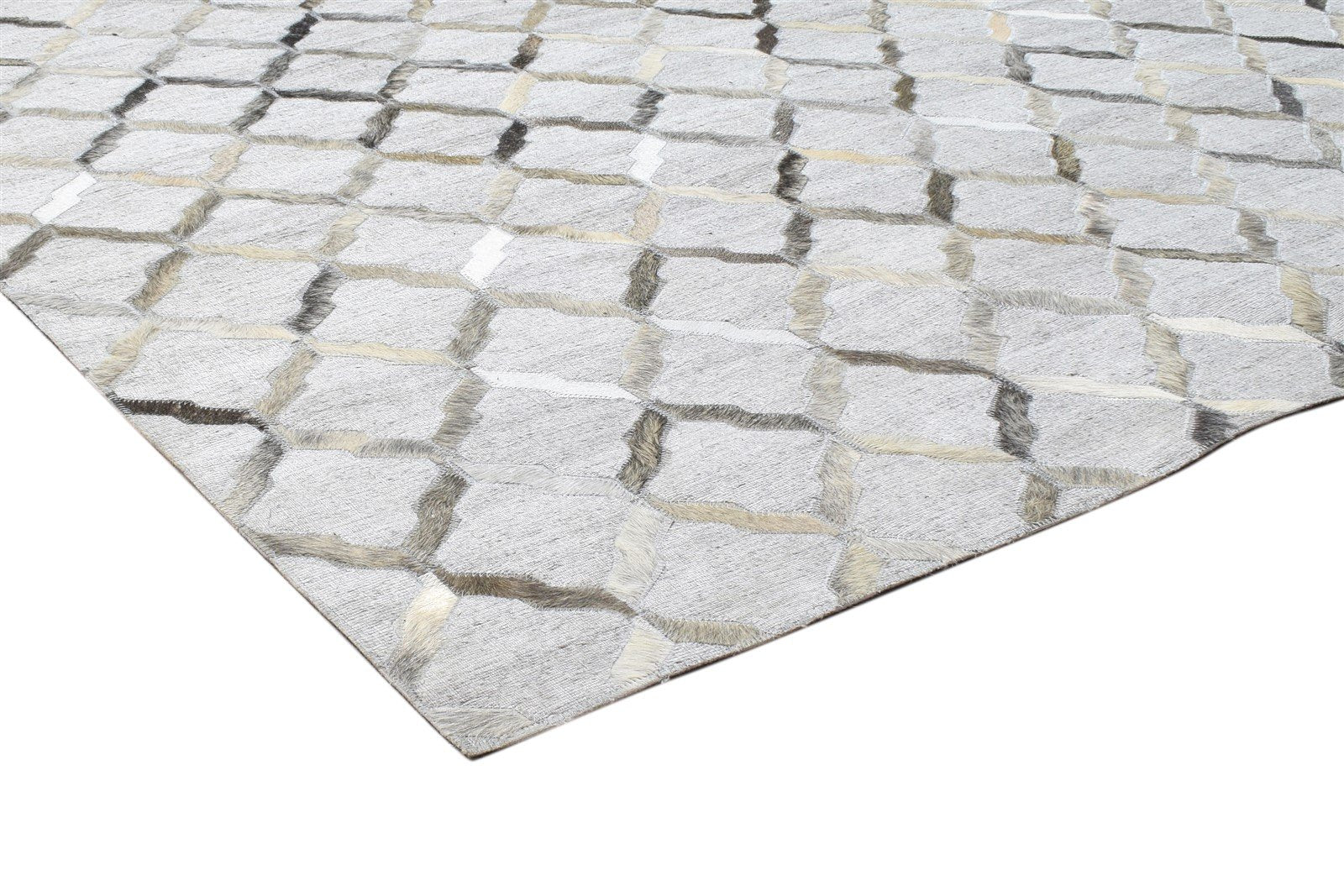 Leather / Cotton Grey Rug 6X6 Modern Hand Woven Scandinavian Geometric Large 7864105697429
