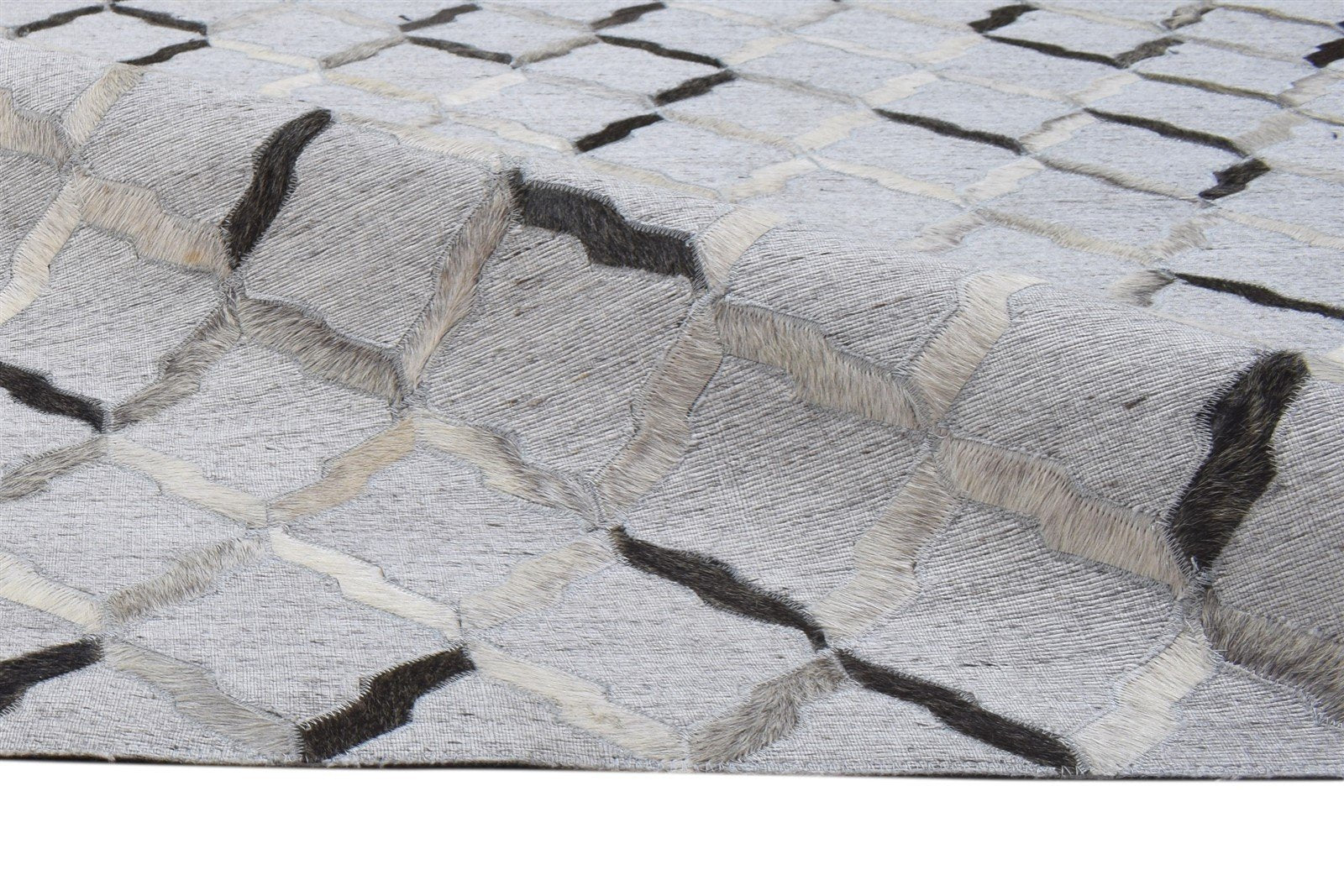 Leather / Cotton Grey Rug 9X12 Modern Hand Woven Geometric Extra Large 7864105468053