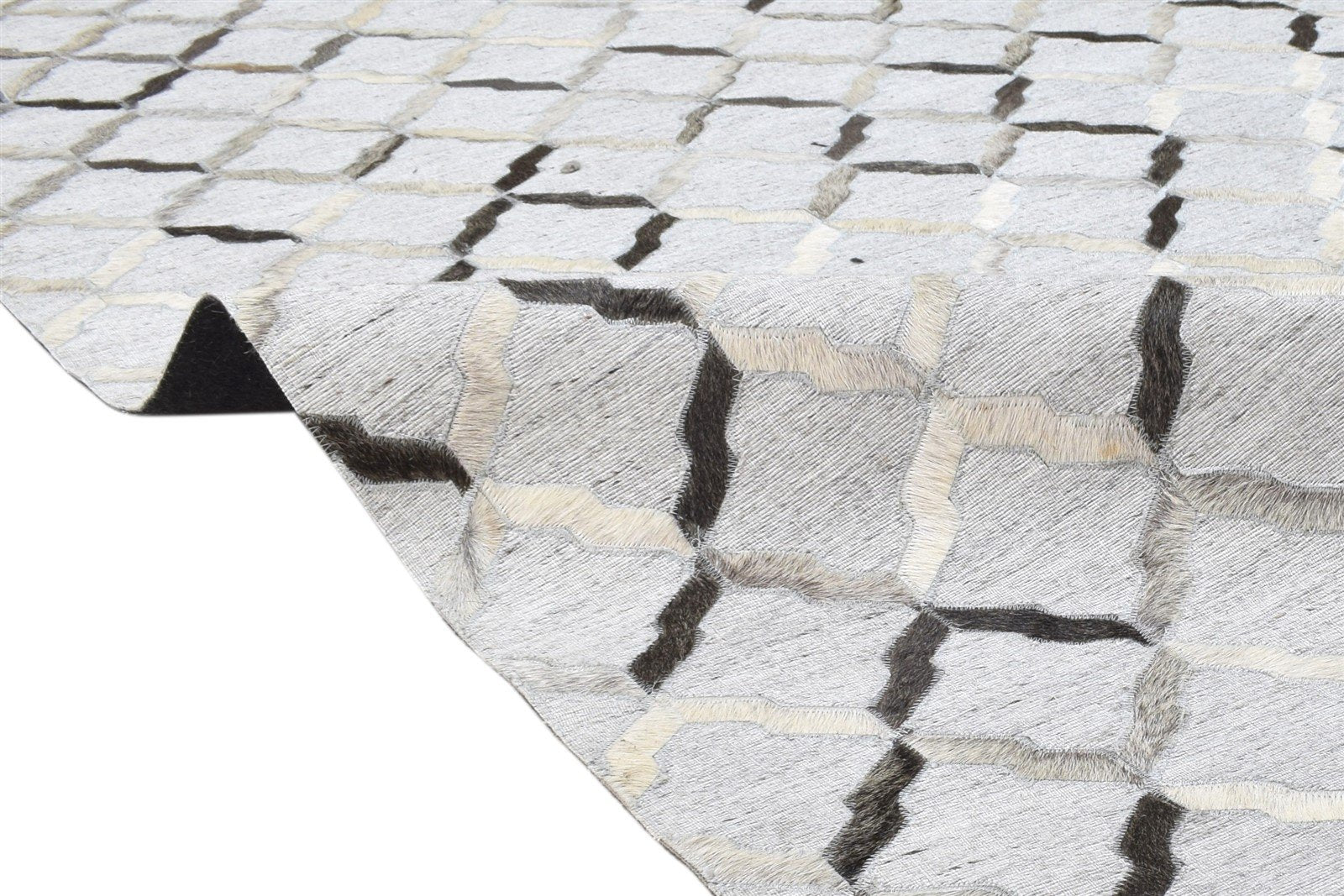 Leather / Cotton Grey Rug 9X12 Modern Hand Woven Geometric Extra Large 7864105468053