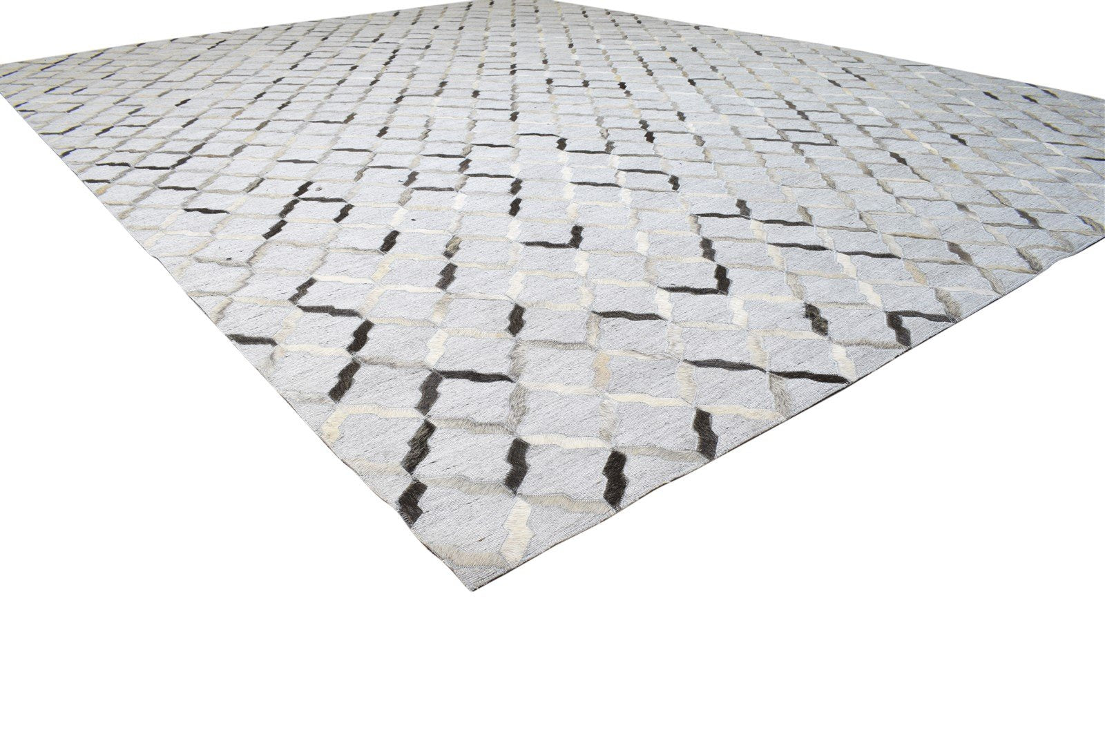 Leather / Cotton Grey Rug 9X12 Modern Hand Woven Geometric Extra Large 7864105468053