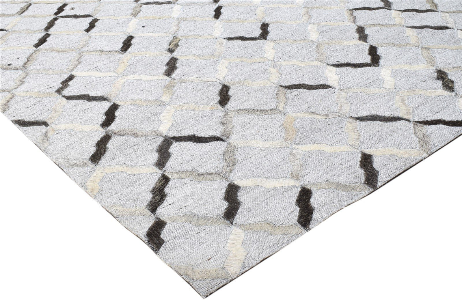 Leather / Cotton Grey Rug 9X12 Modern Hand Woven Geometric Extra Large 7864105468053