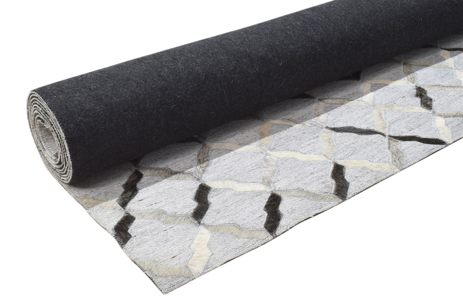 Leather / Cotton Grey Rug 9X12 Modern Hand Woven Geometric Extra Large 7864105468053
