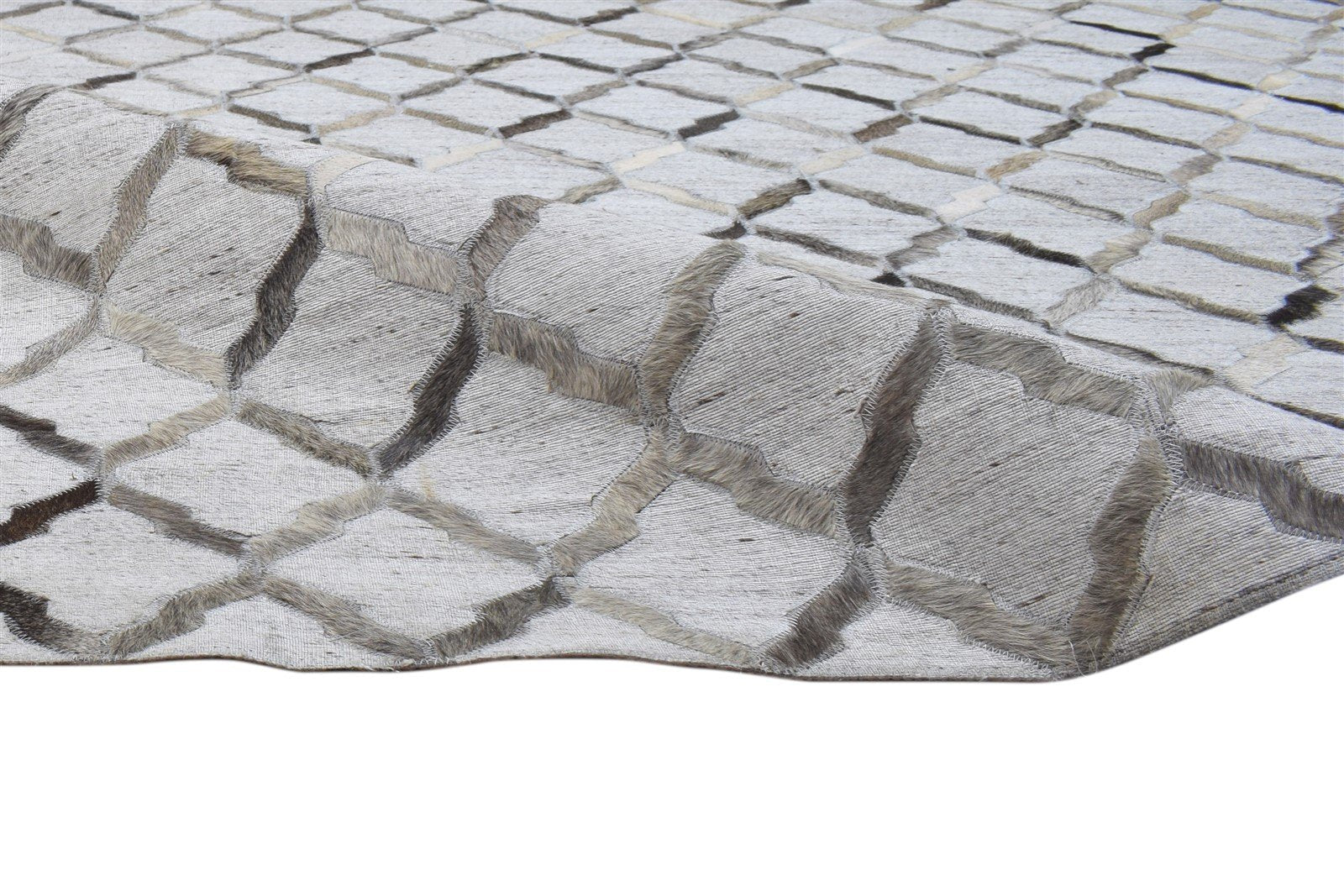 Leather / Cotton Grey Rug 9X9 Modern Hand Woven Geometric Extra Large 7864105599125